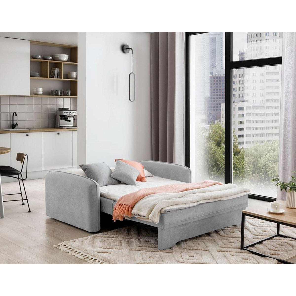 BEST MOBILIER Michelle - canapé droit 3 places convertible avec coffre en velours