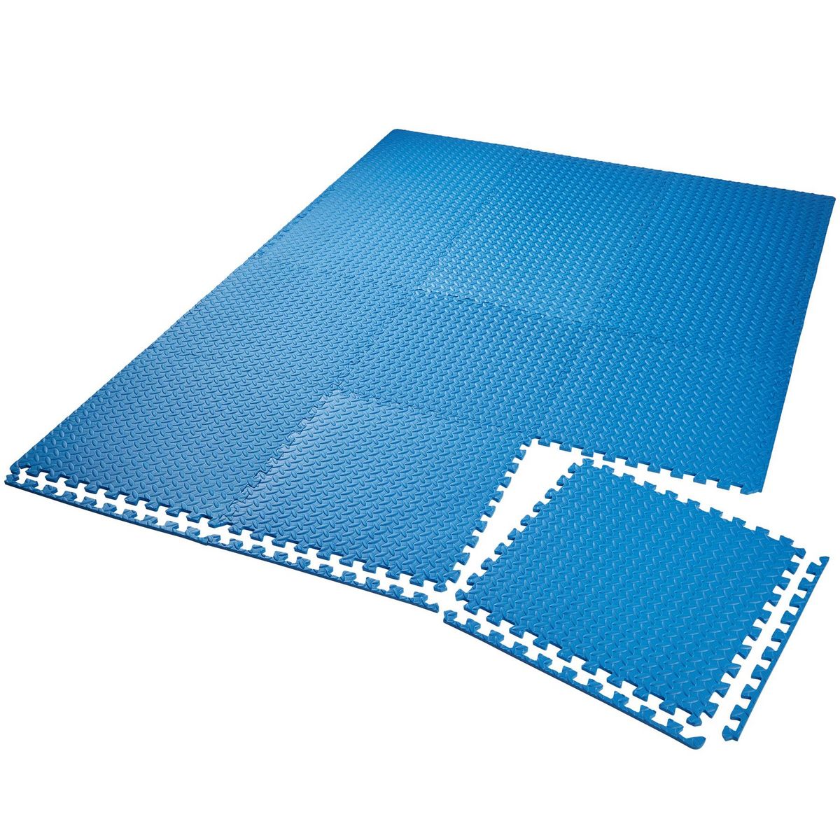 tectake Ensemble de 12 dalles carrées pour le sol 12 pièces avec 24 bordures bleu Set de 12