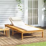 VIDAXL Chaise longue coussin oreiller blanc crème bois massif acacia