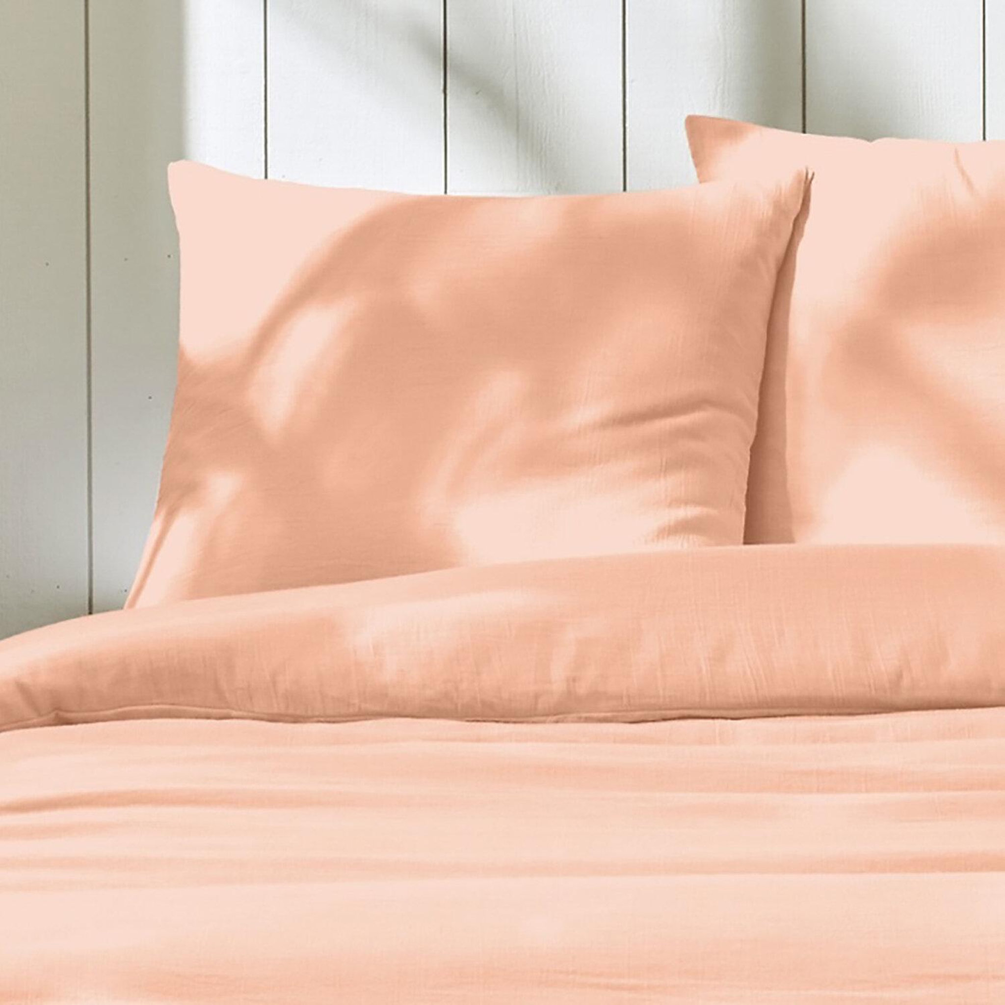 Voir la diapositive 4 : Home collection Parure housse de couette en gaze de coton - rose
