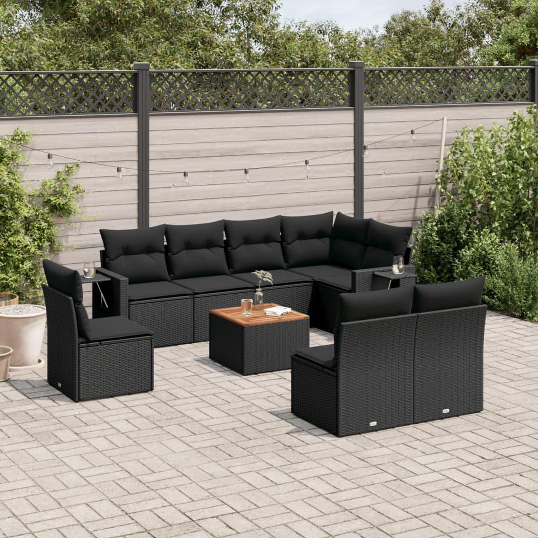 VIDAXL Salon de jardin 9 pcs avec coussins noir resine tressee