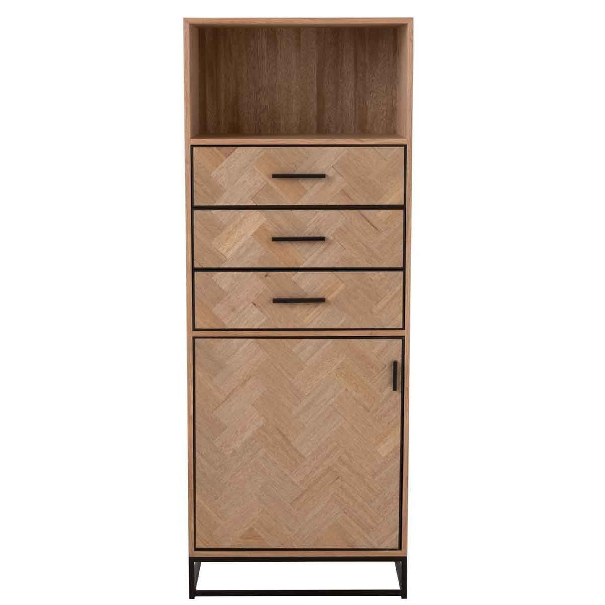 Voir la diapositive 2 : J-LINE Chiffonnier 3 tiroirs  miraza  158cm naturel & noir