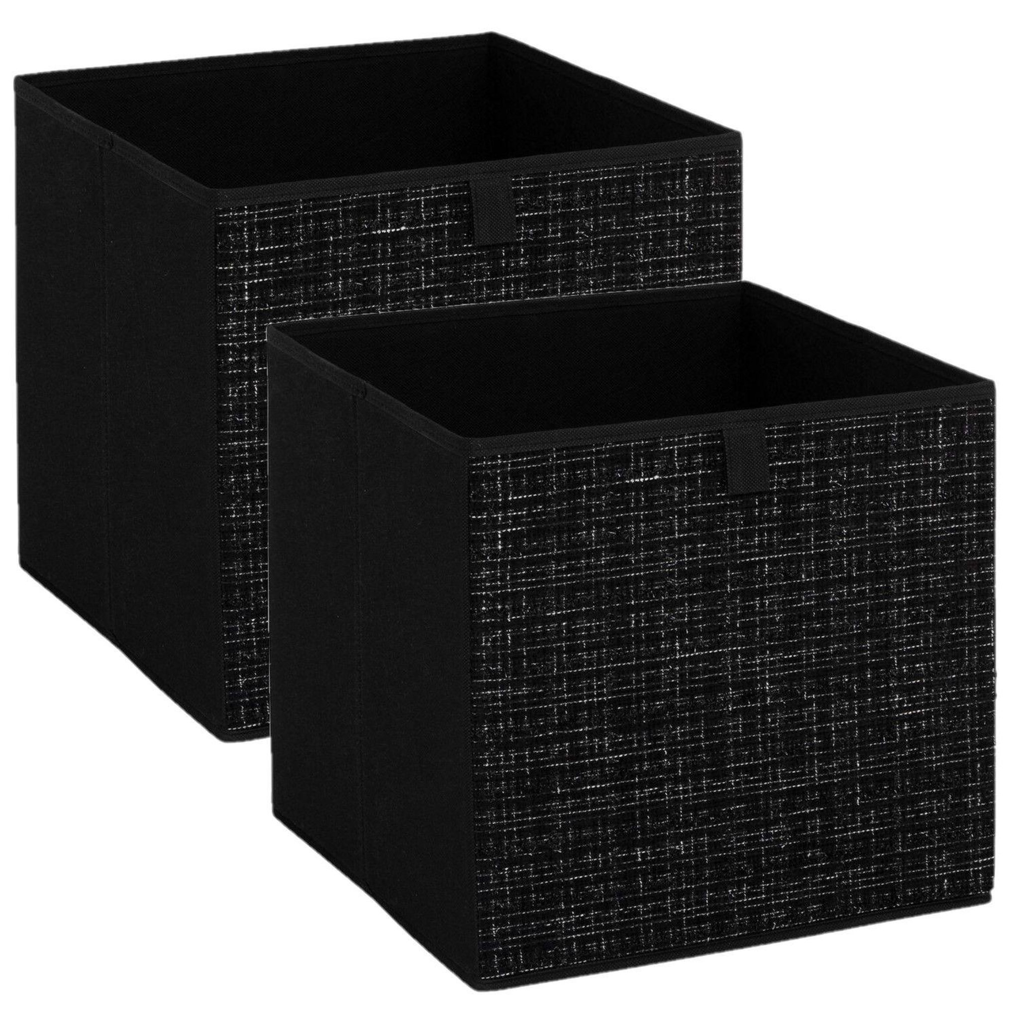 TOILINUX Lot de 2 boites de rangement tweed - l. 31 x l.31 x h. 31 cm - noir