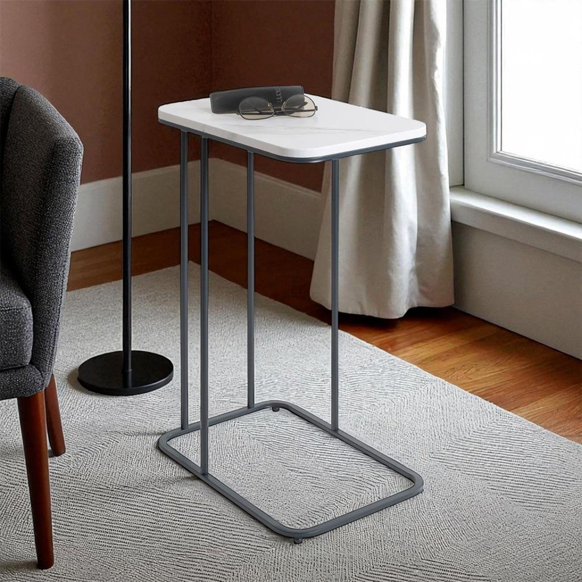 Paris Prix Table d'Appoint Effet Marbre  Alba  67cm Blanc & Noir