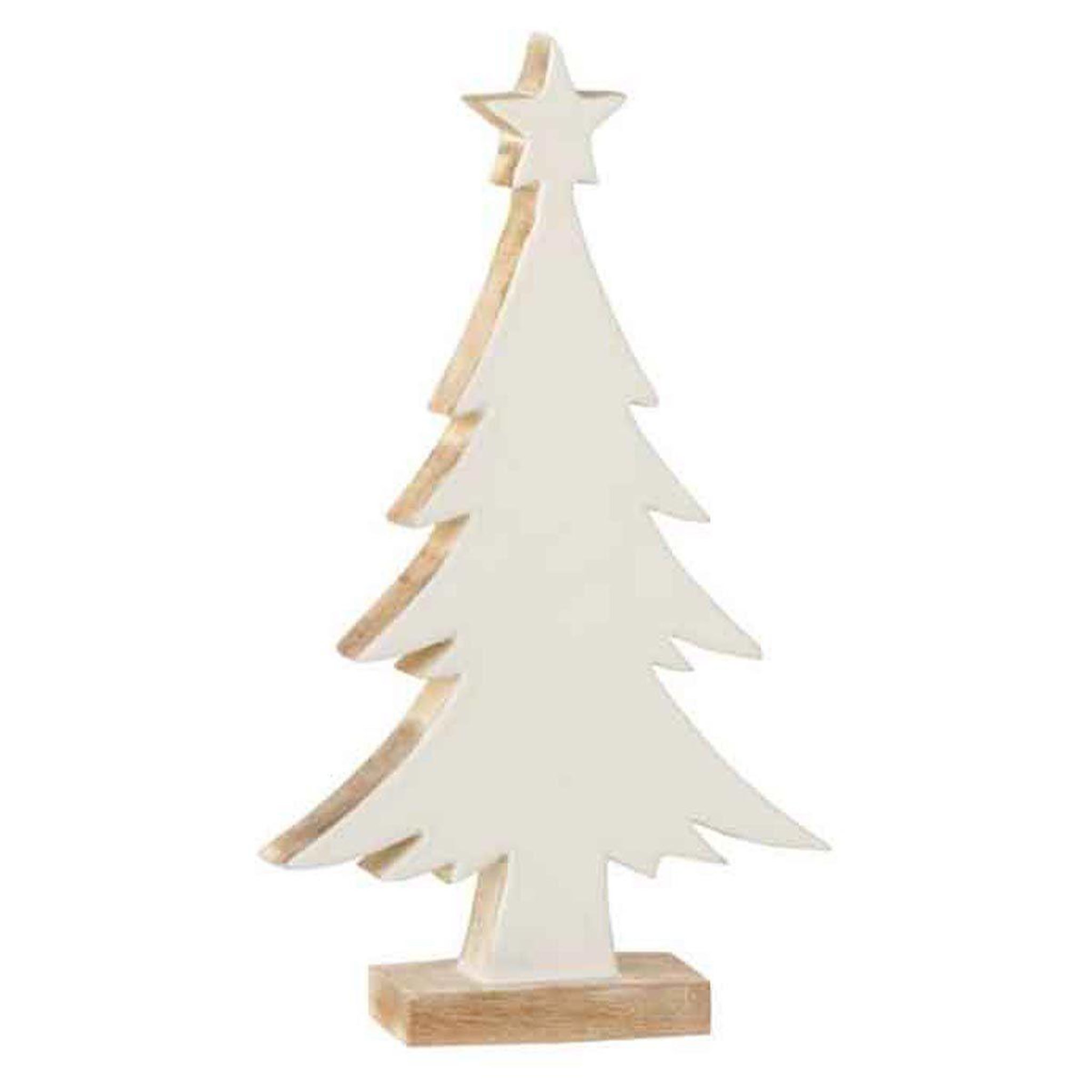J-LINE Sapin de Noël en Bois  Manguier  32cm Blanc