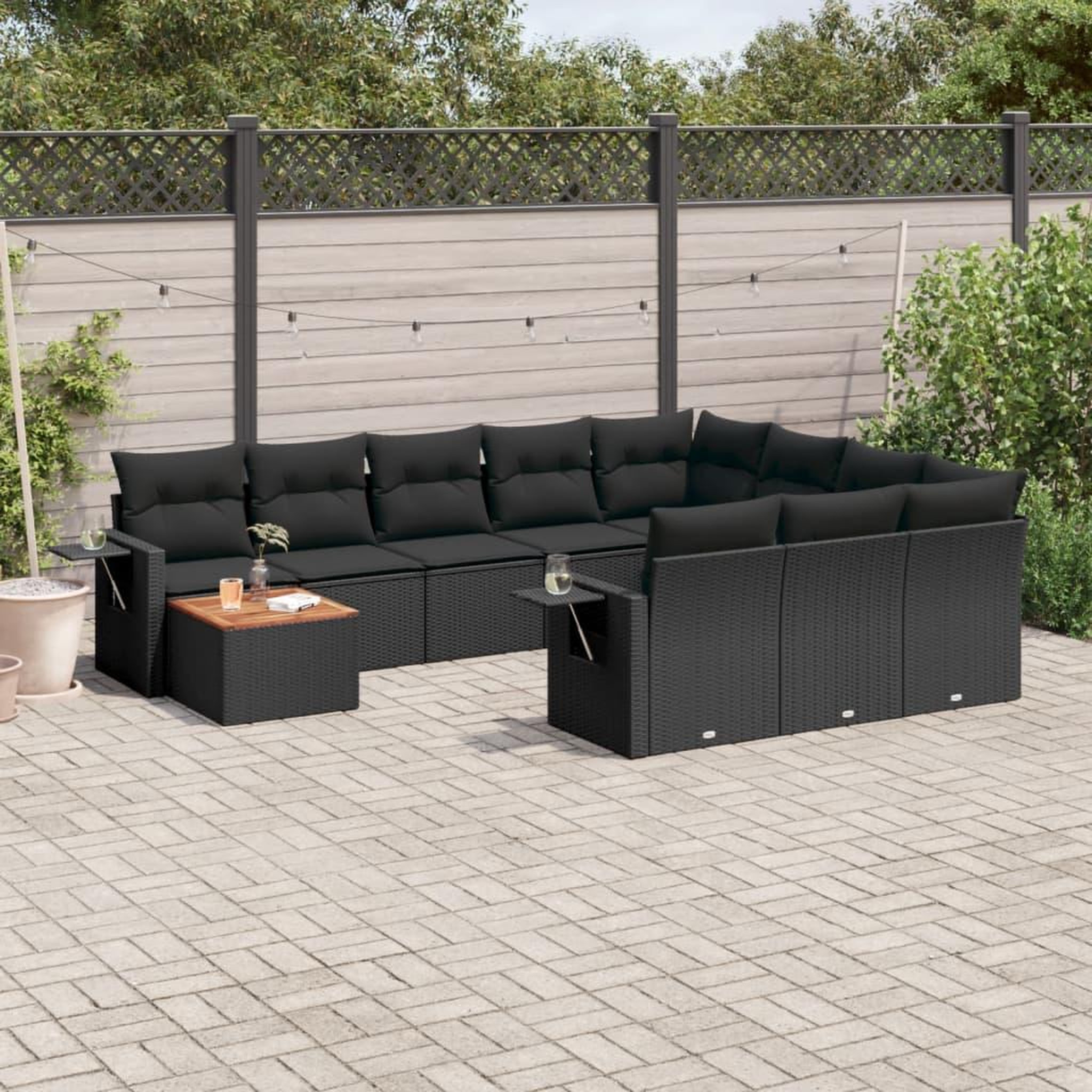 VIDAXL Salon de jardin 11 pcs avec coussins noir resine tressee