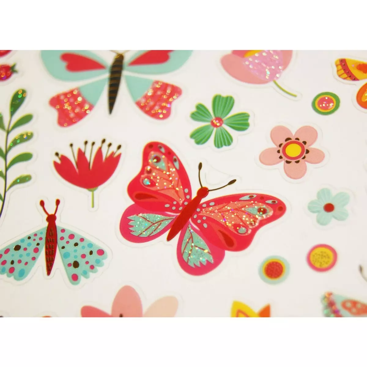  Autocollants - Le printemps - Papillons et fleurs - Dorures et paillettes