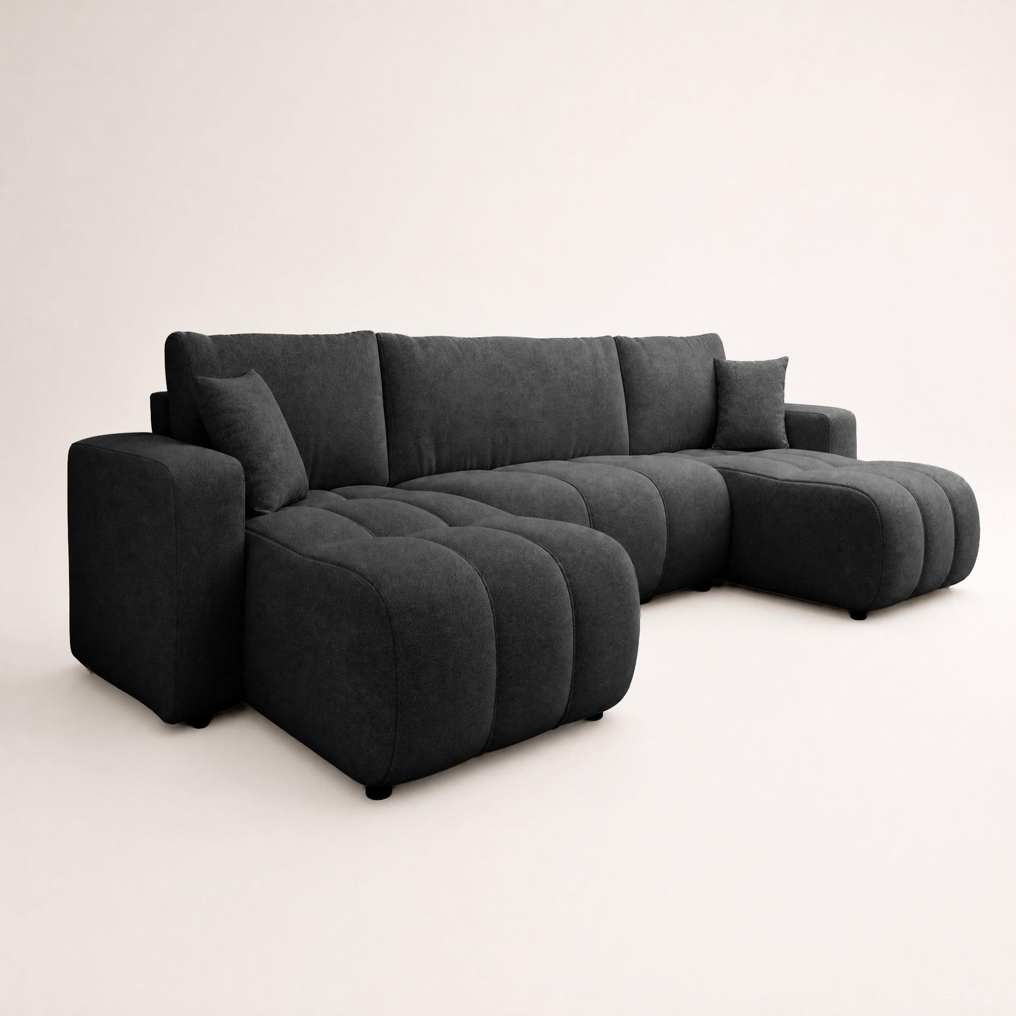 Voir la diapositive 3 : BEST MOBILIER Nicole - canapé panoramique en u 7 places convertible avec coffre en tissu
