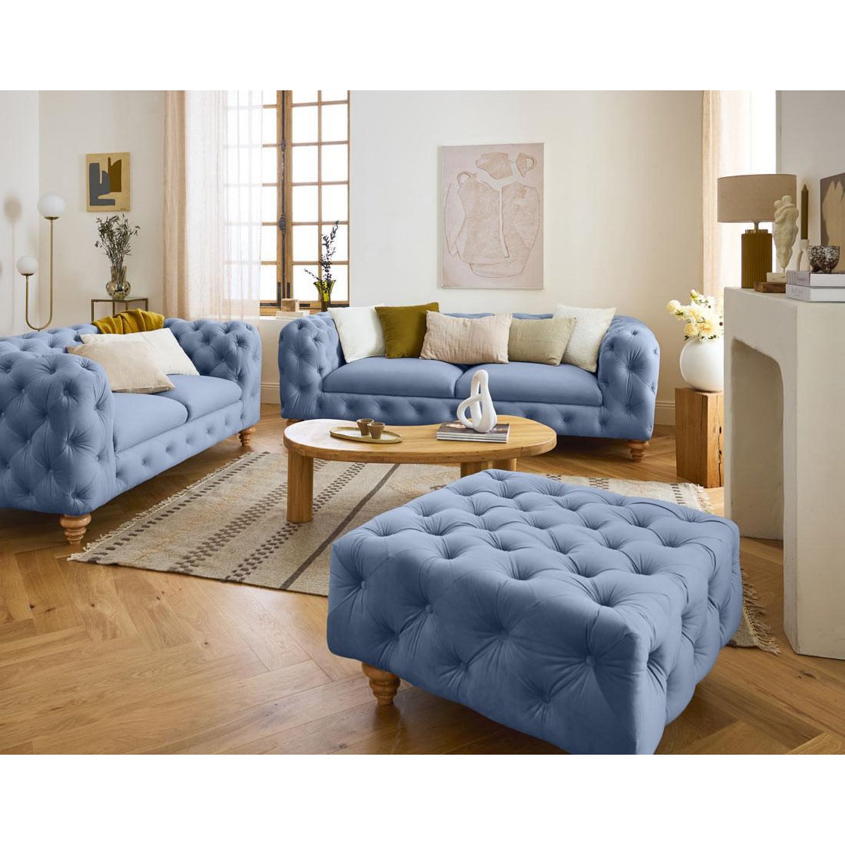 LISA DESIGN Walter - canapé 2 places chesterfield en velours - pieds bois