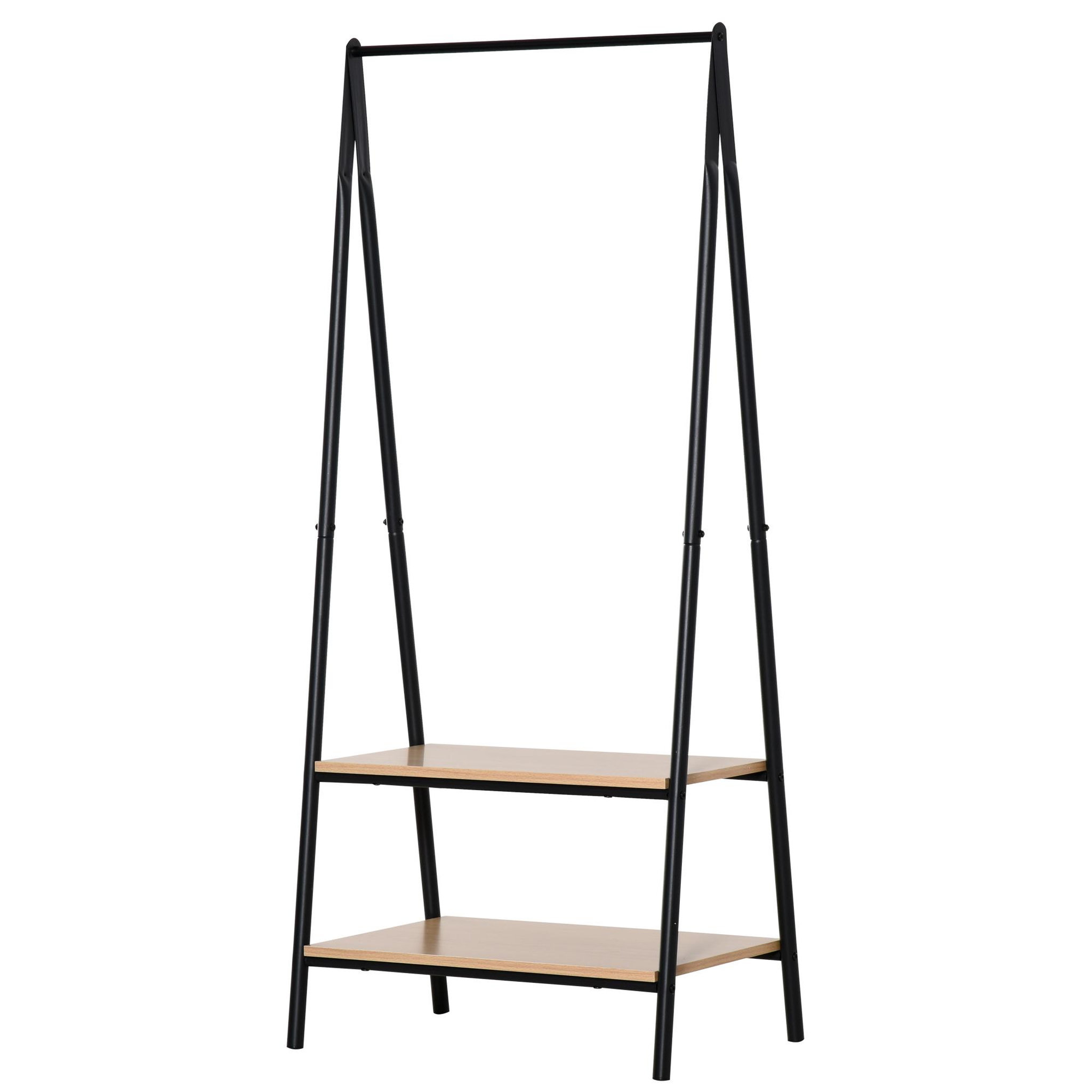 HOMCOM Portant à vêtements penderie style contemporain triangulaire dim. 64l x 43l x 149h cm 2 étagères mdf bois clair acier noir