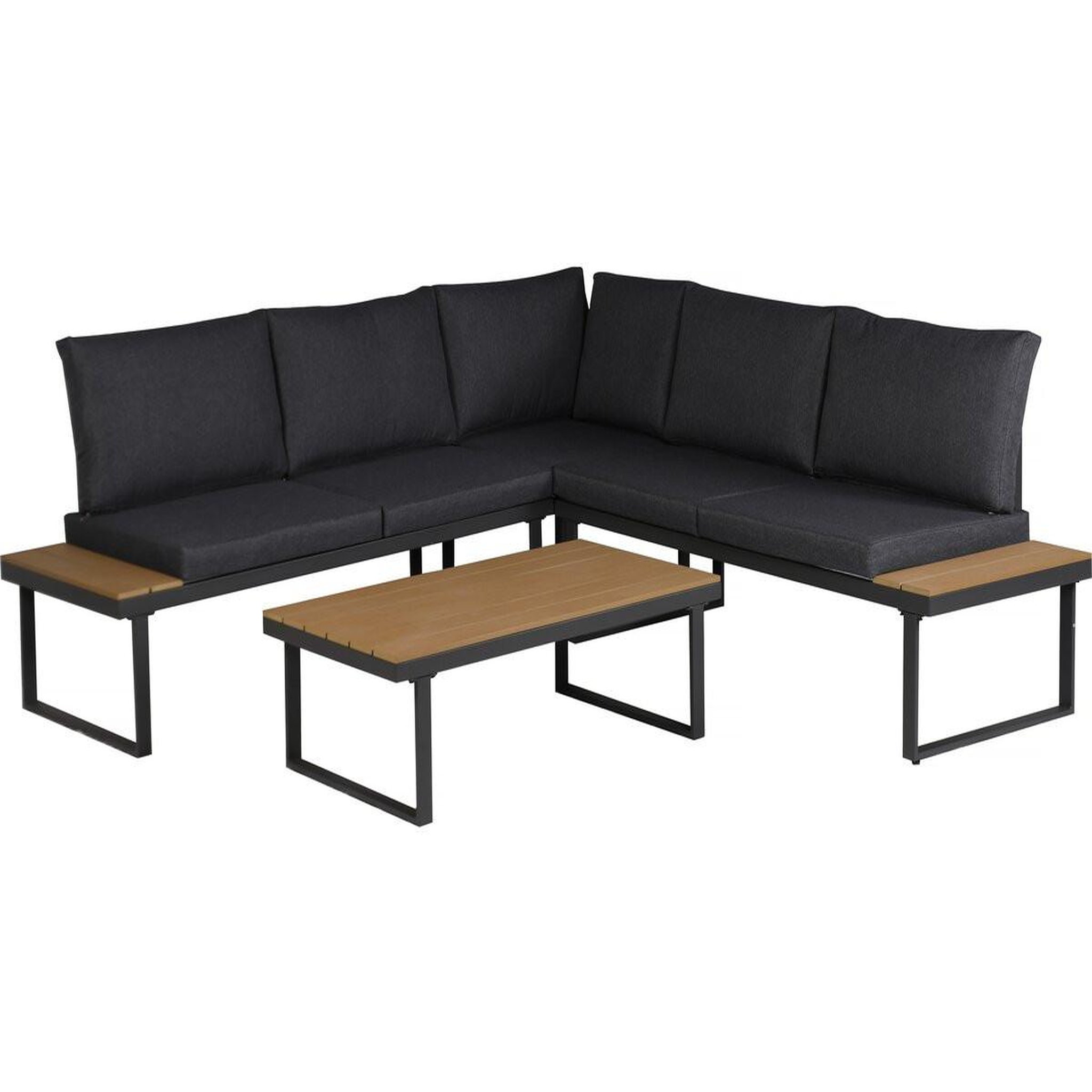 Habitat et Jardin Salon de jardin canapé d'angle décor imitation bois  fiora  - 5 places - gris