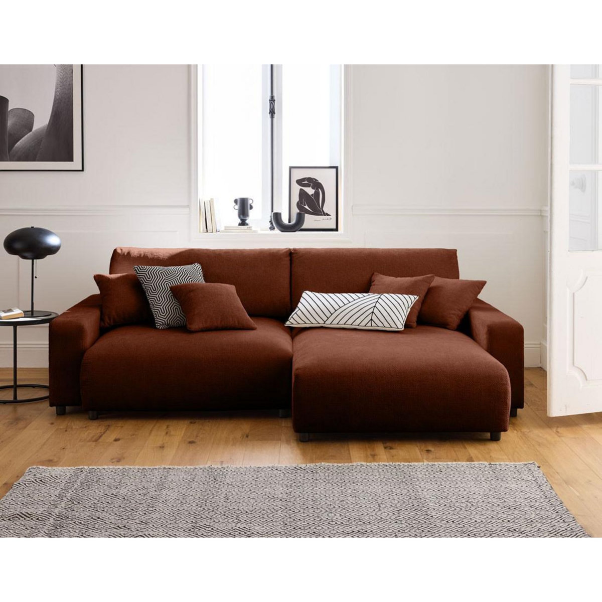 LISA DESIGN Pivoine - canapé d'angle réversible - 4 places - convertible avec coffre - en velours texturé