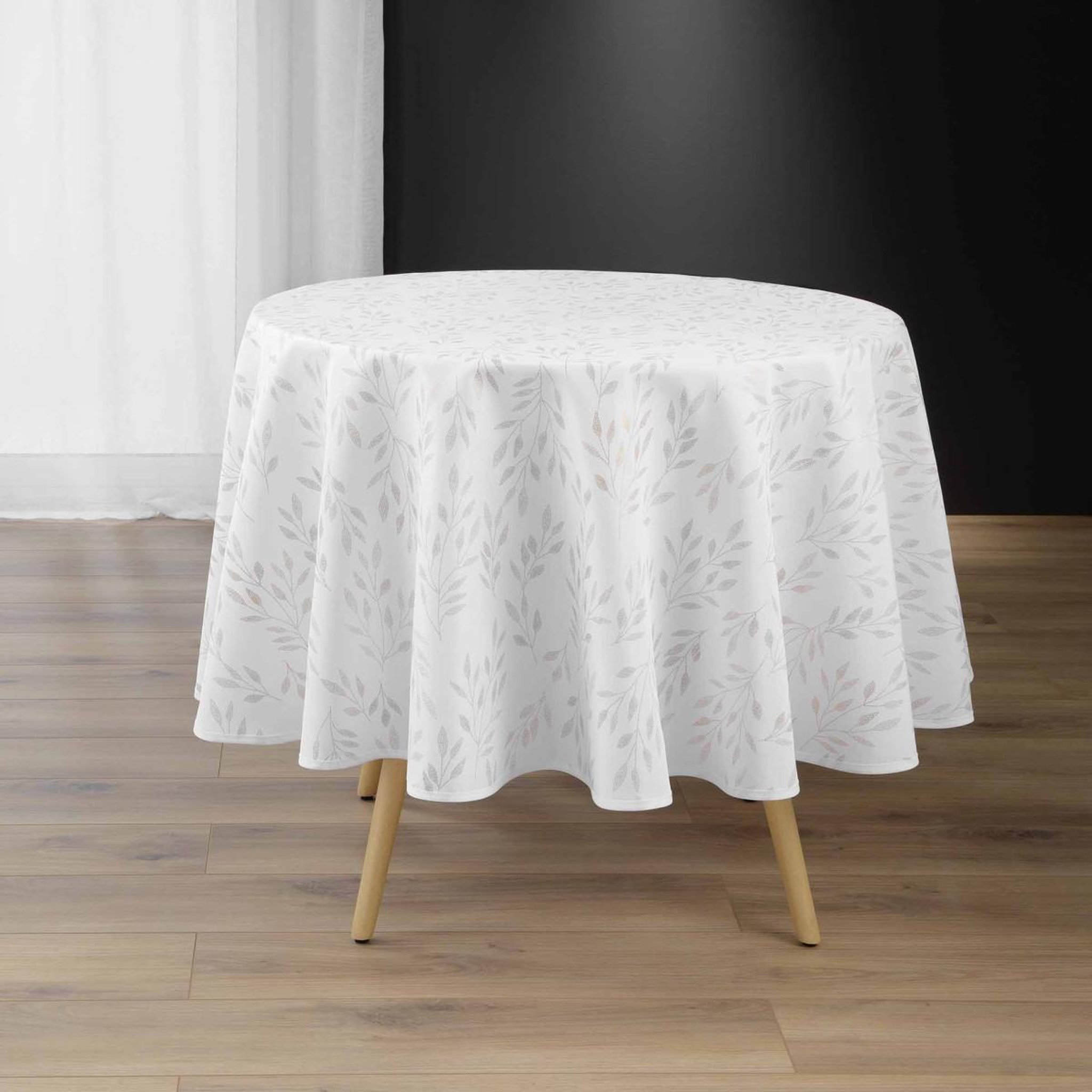 Douceur d'Intérieur Nappe antitache ronde imprimé  lonigold  180cm blanc