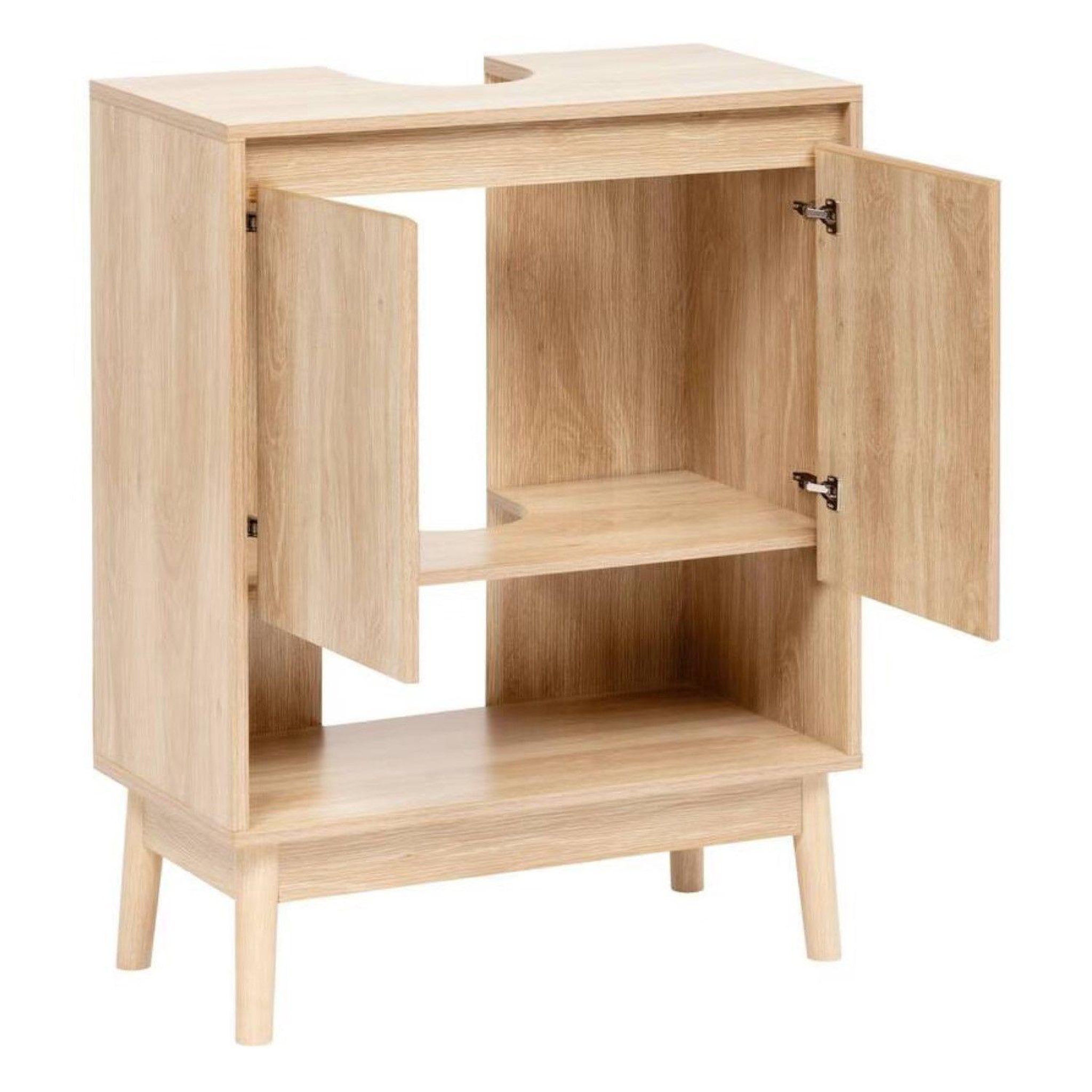 Voir la diapositive 3 : FIVE Meuble sous vasque 2 portes et 1 niche effet bois naturel abana - beige