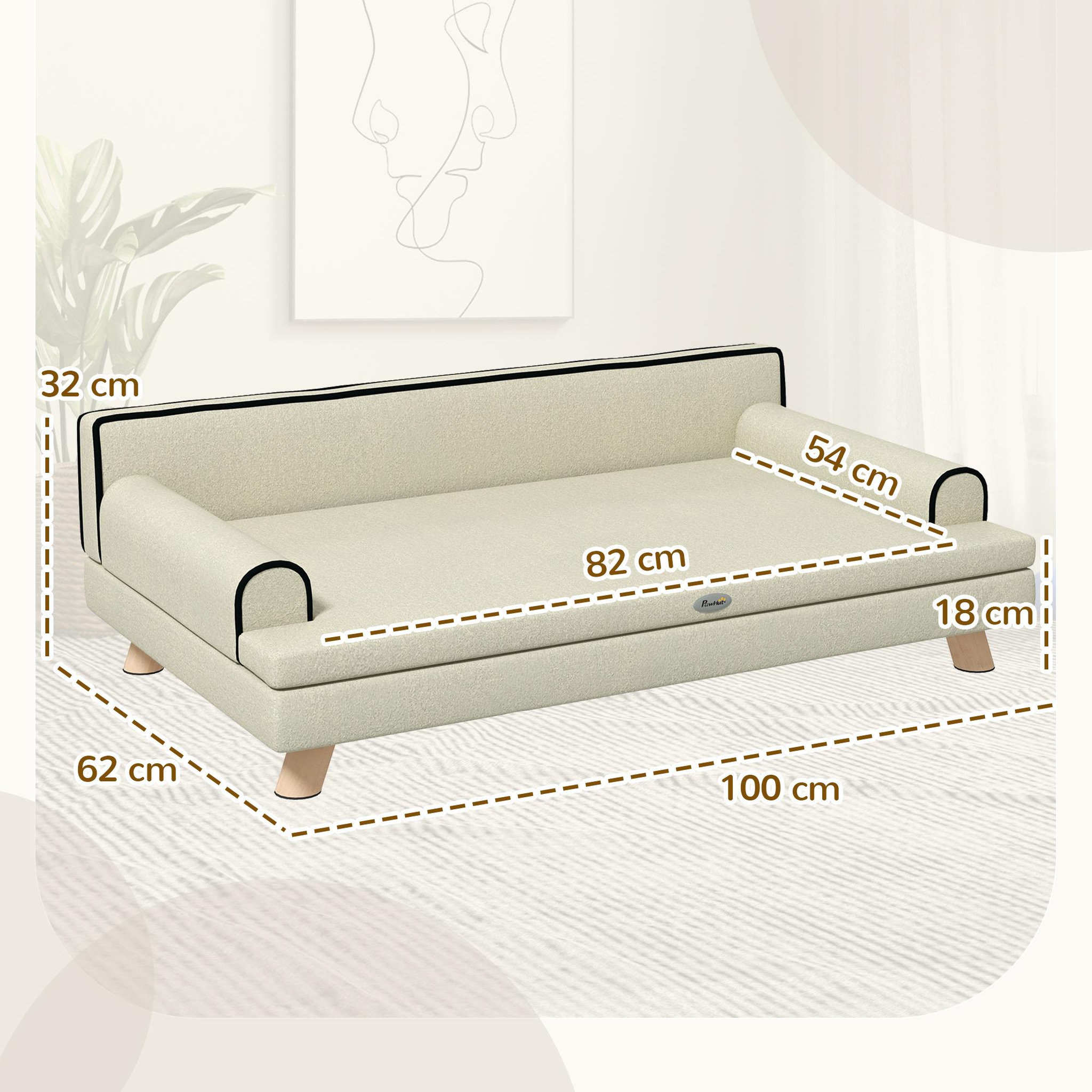 Voir la diapositive 3 : PAWHUT Canapé chien lit pour chien design scandinave coussin moelleux piètement bois dim. 100l x 62l x 32h cm polyester beige