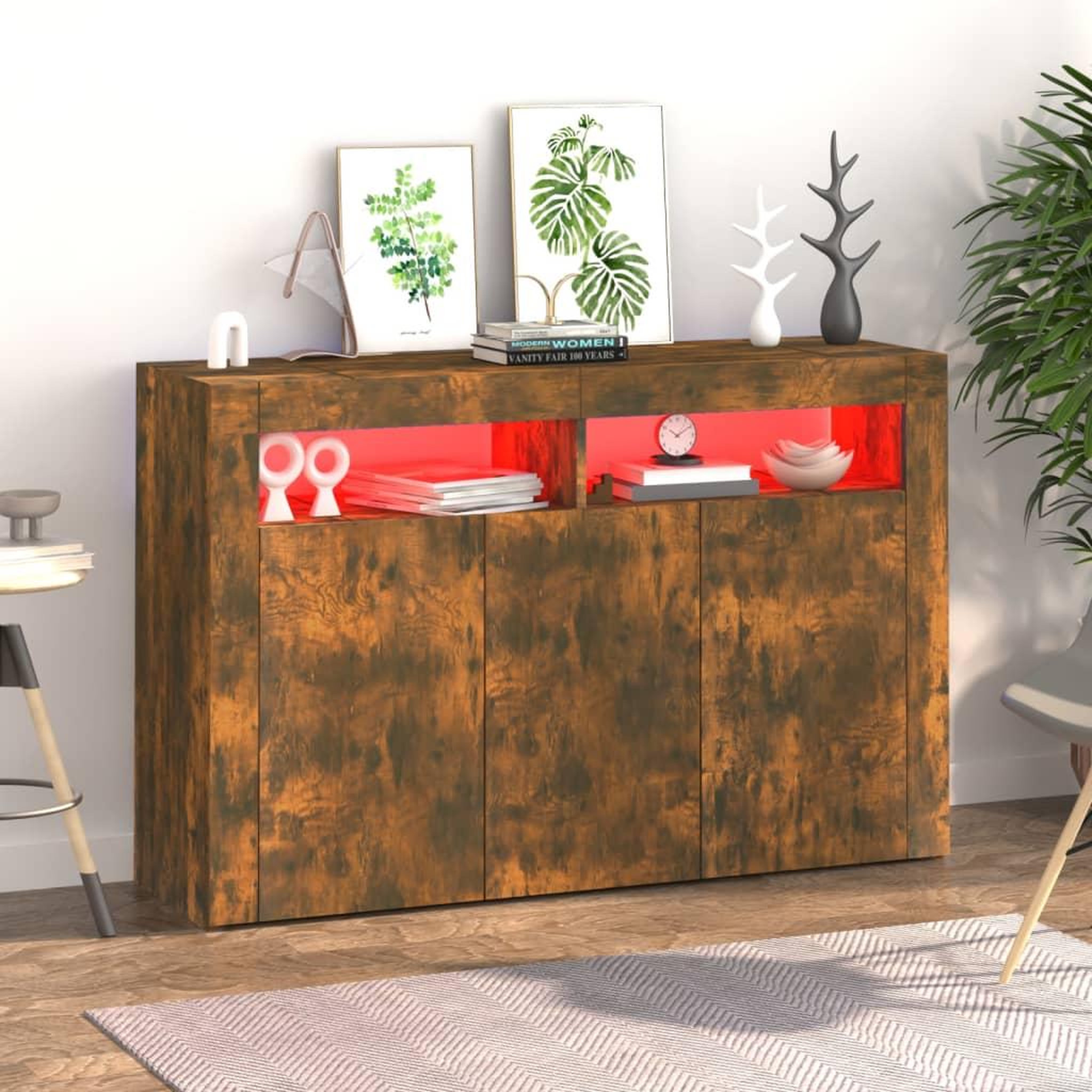 Voir la diapositive 3 : VIDAXL Buffet avec lumieres LED chene fume 115,5x30x75 cm