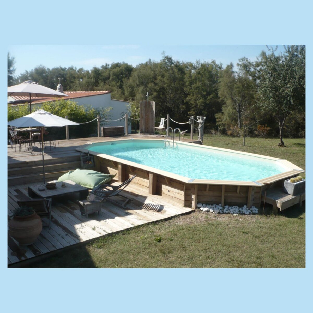 Ubbink Piscine hors sol en bois octogonale liner beige 4 x 6,10-H1,20 m AZURA