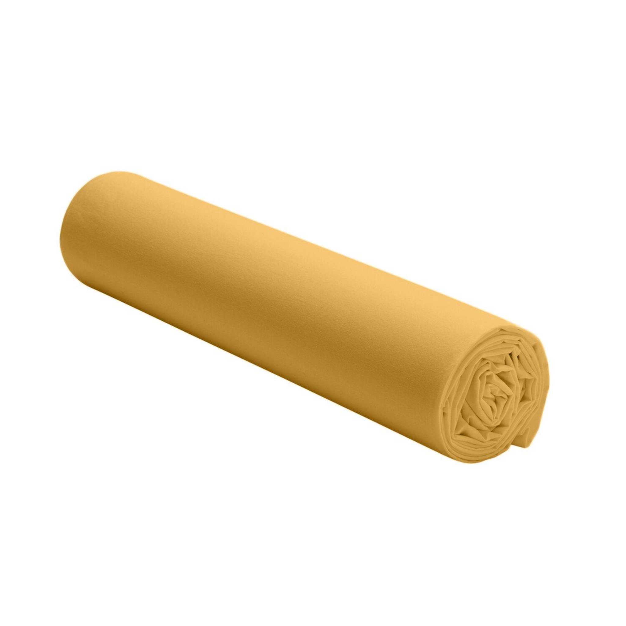 Voir la diapositive 2 : BATON ROUGE Drap housse 100% percale de coton lavé - jaune moutarde
