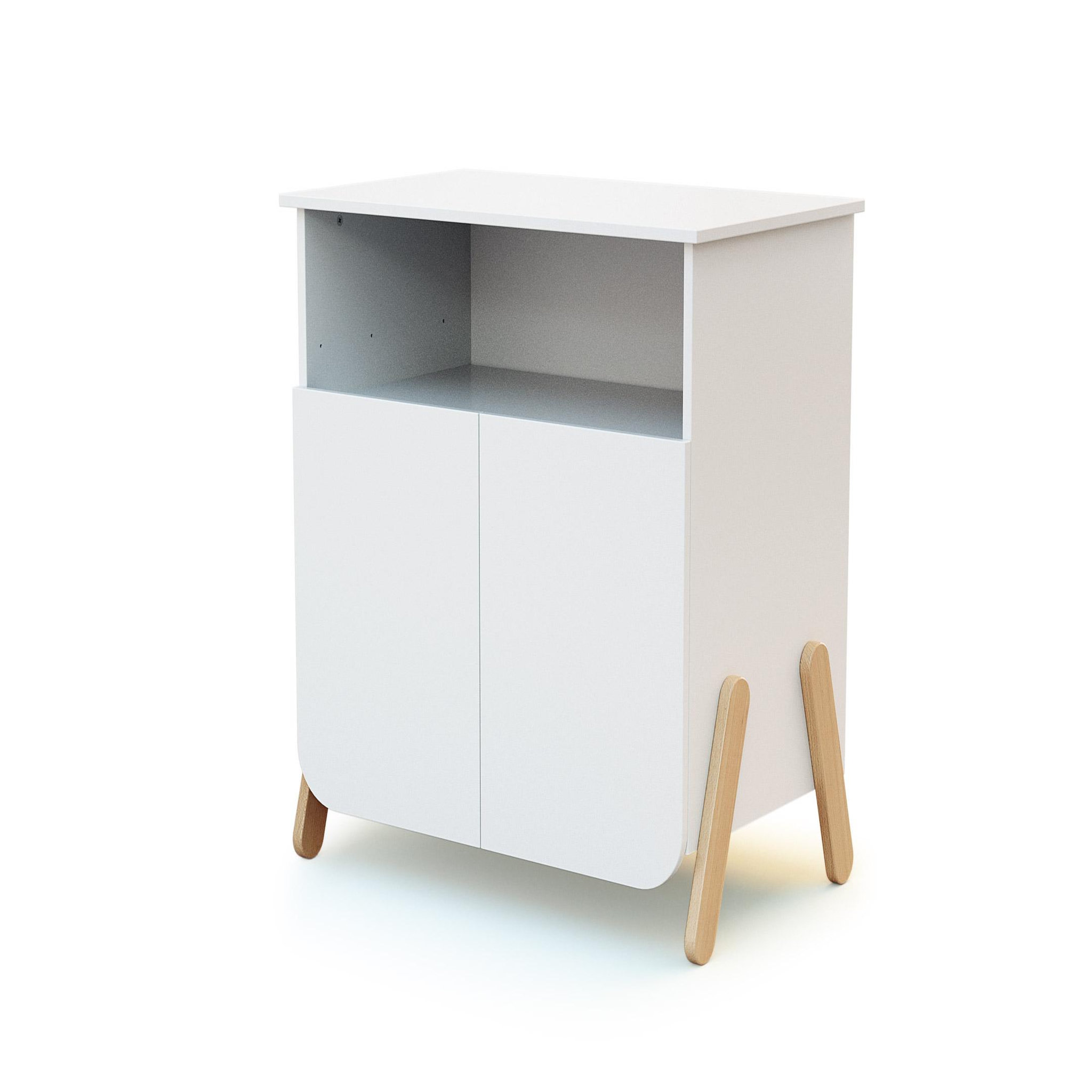 Voir la diapositive 2 : AT4 Meuble à langer 2 portes, 1 niche en bois pirate blanc et hêtre