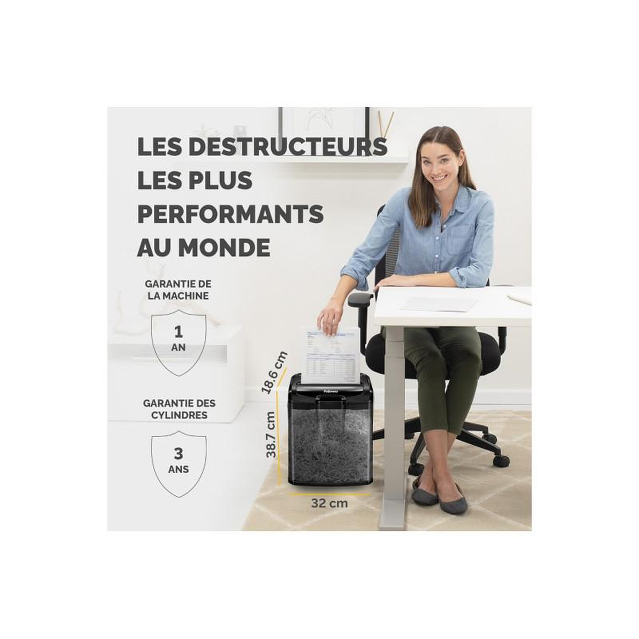 Voir la diapositive 6 : Fellowes Destructeur papier Fellowes DESTRUCTEUR M 7CM COUPE CROISEE 7 FEUILLES