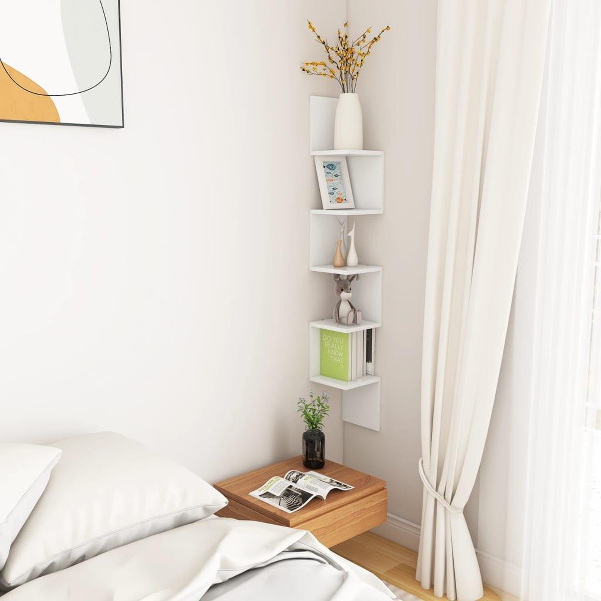 Voir la diapositive 5 : VIDAXL Etagere d'angle murale Blanc 20x20x127,5 cm bois d'ingenierie