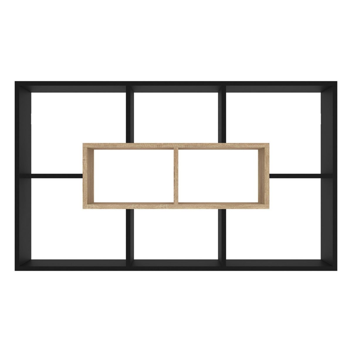 ID MARKET Etagère murale COLETTE avec 8 compartiments noir et effet bois