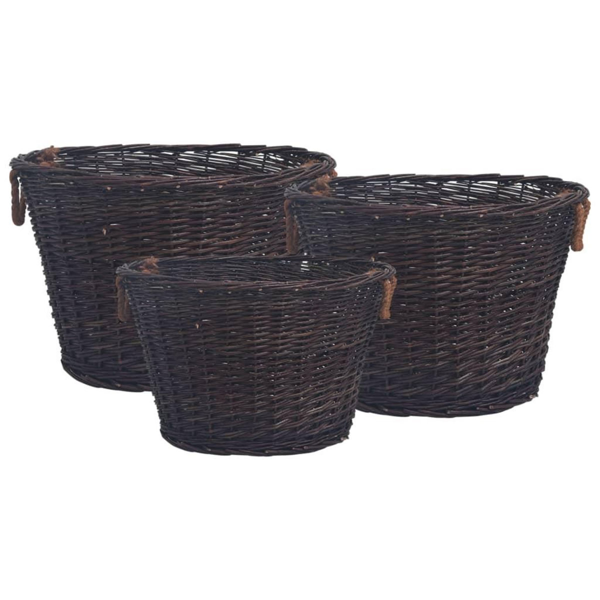 VIDAXL Jeu 3 paniers empilables a bois de chauffage Marron fonce Saule