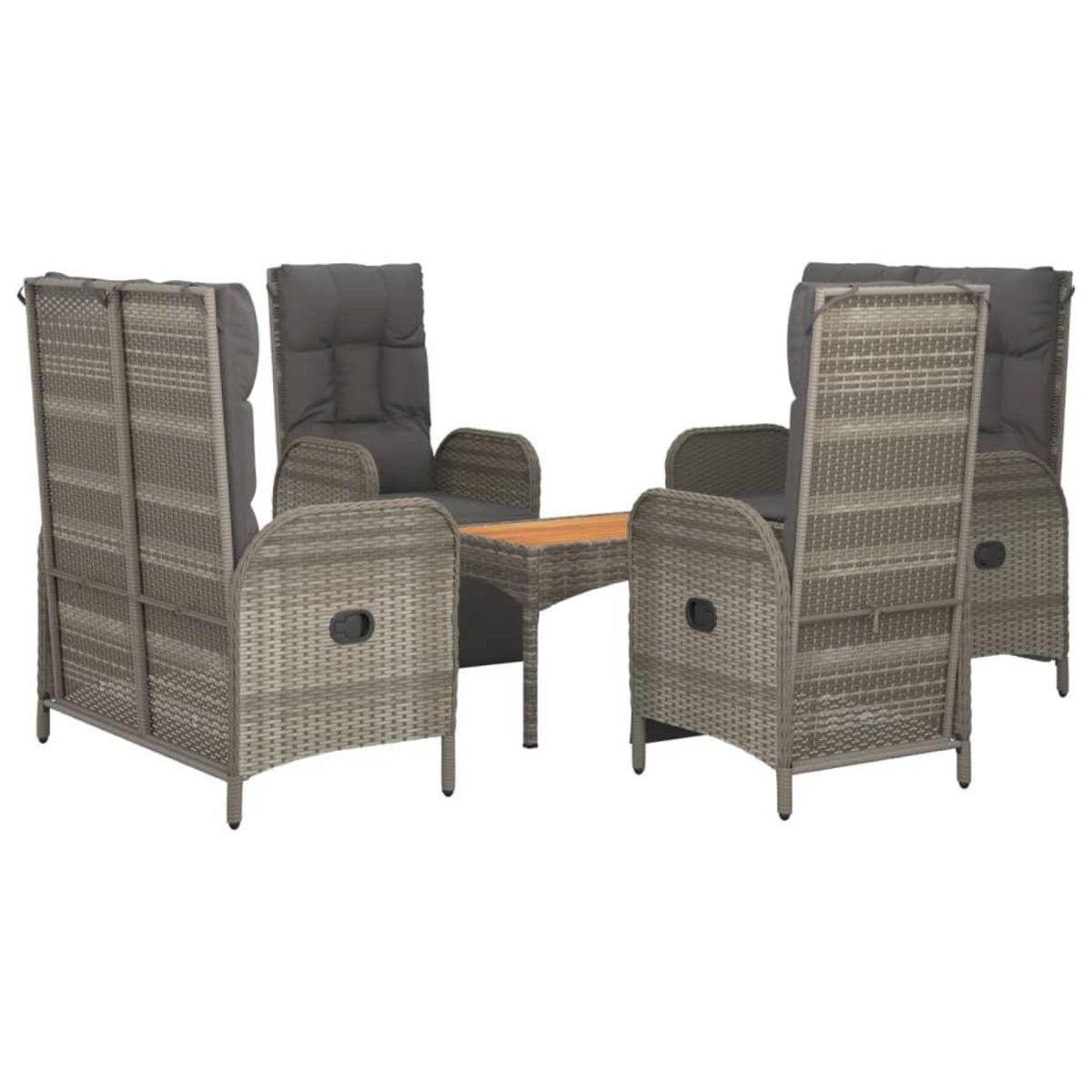 VIDAXL Ensemble a manger de jardin 5 pcs coussins gris resine tressee