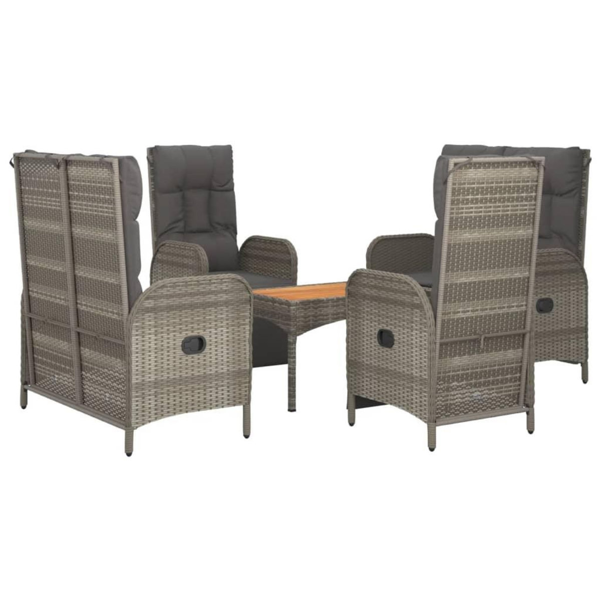 VIDAXL Ensemble a manger de jardin 5 pcs coussins gris resine tressee