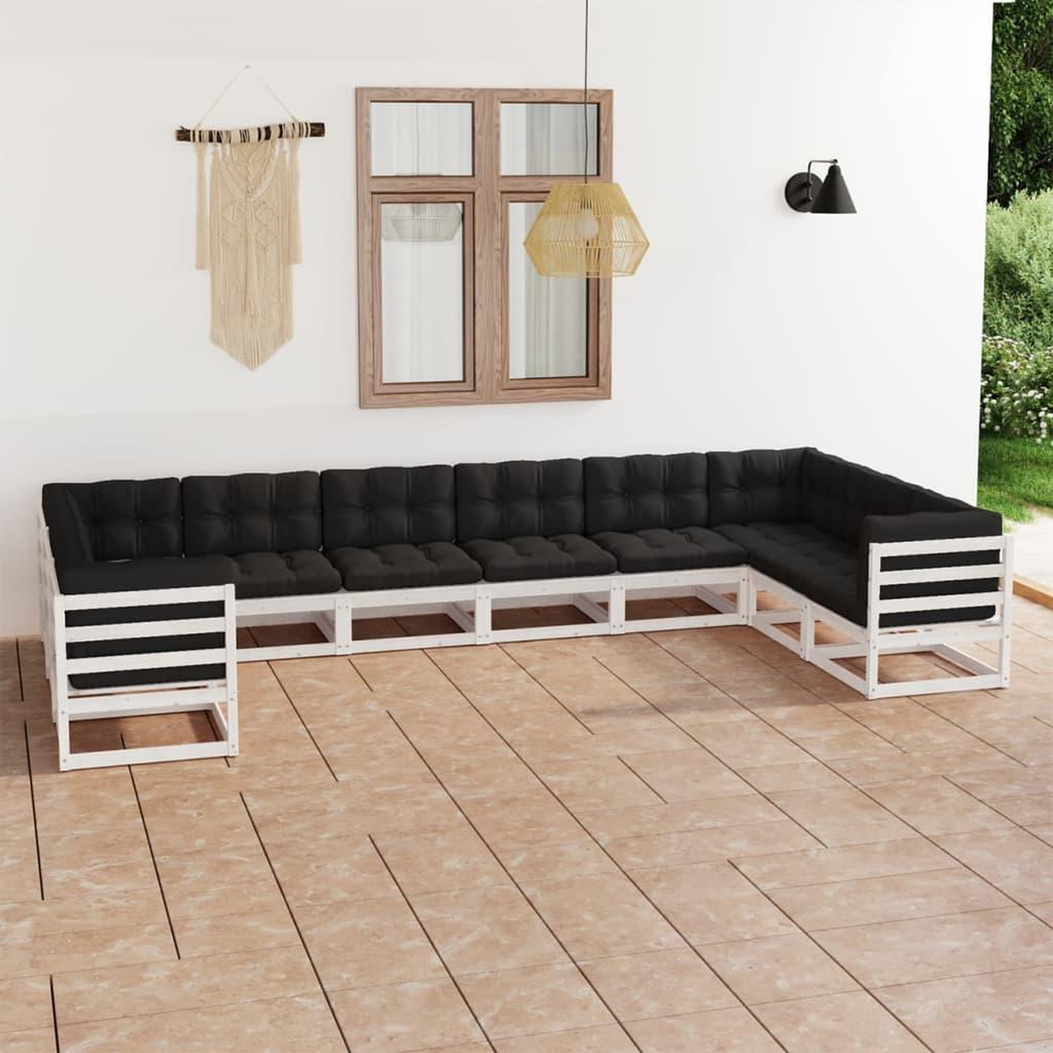 Voir la diapositive 1 : VIDAXL Salon de jardin 10 pcs avec coussins Blanc Bois de pin massif