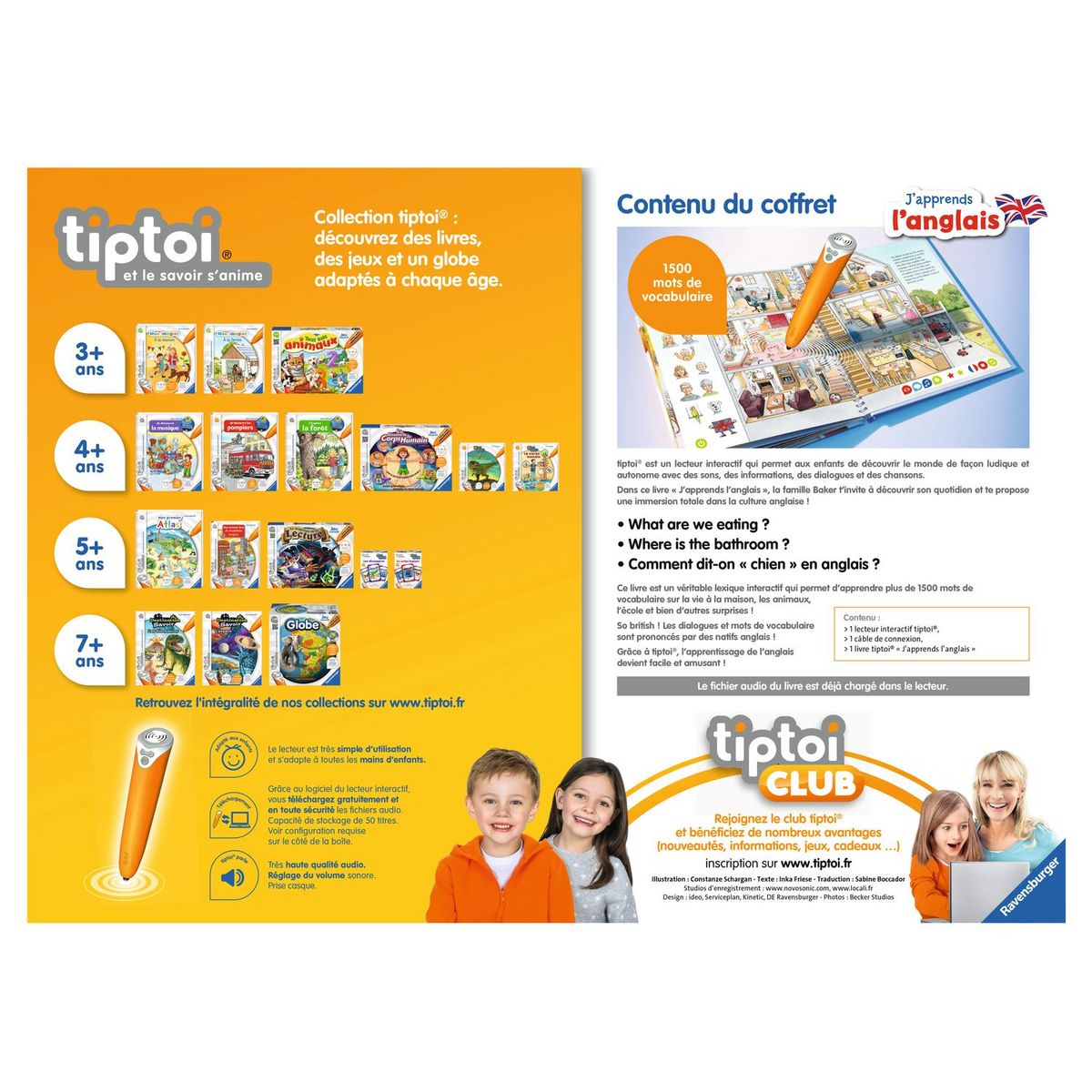 RAVENSBURGER Coffret complet lecteur interactif + livre J'apprends l'anglais Tiptoi