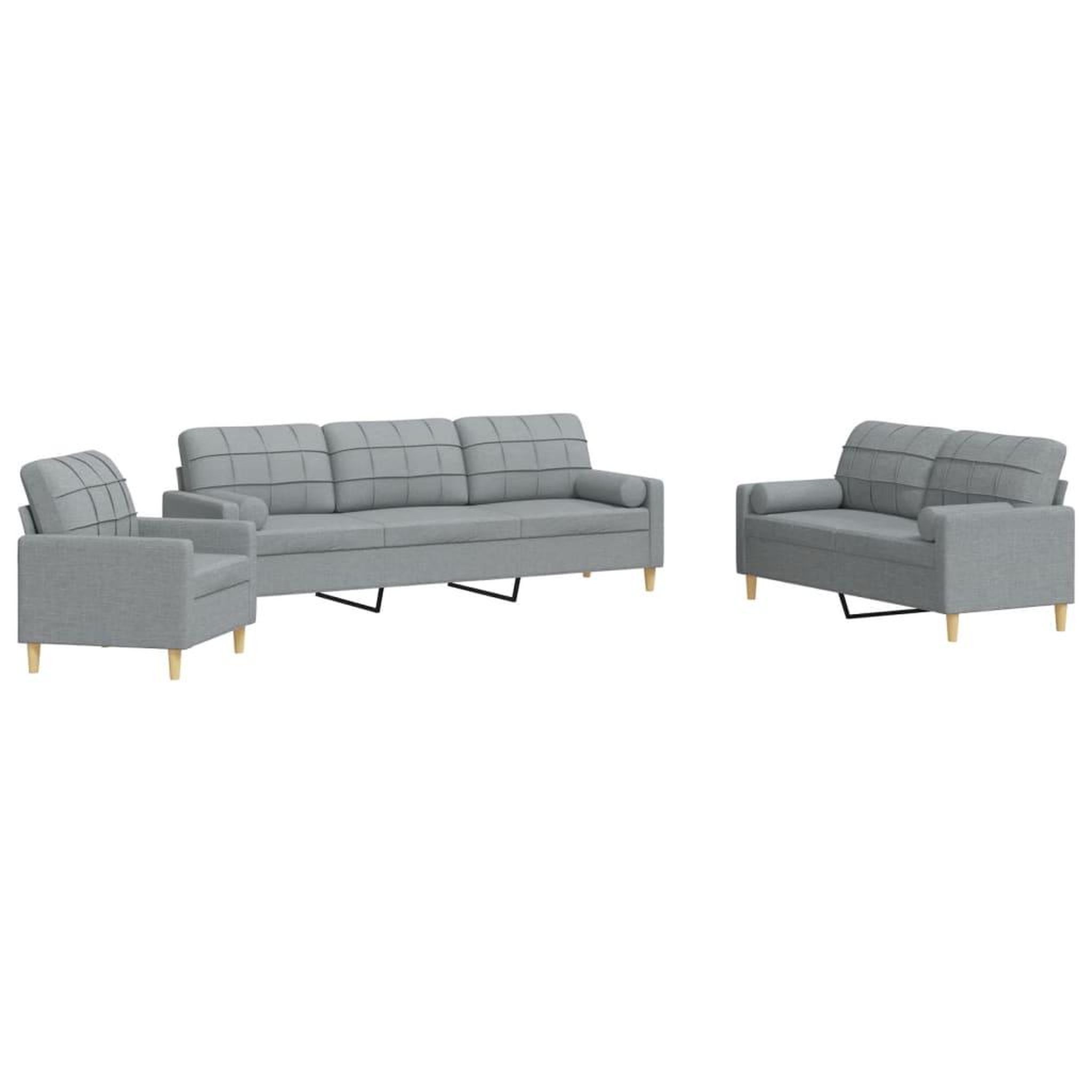Voir la diapositive 2 : VIDAXL Ensemble de canapes 3 pcs coussins decoratifs gris clair tissu