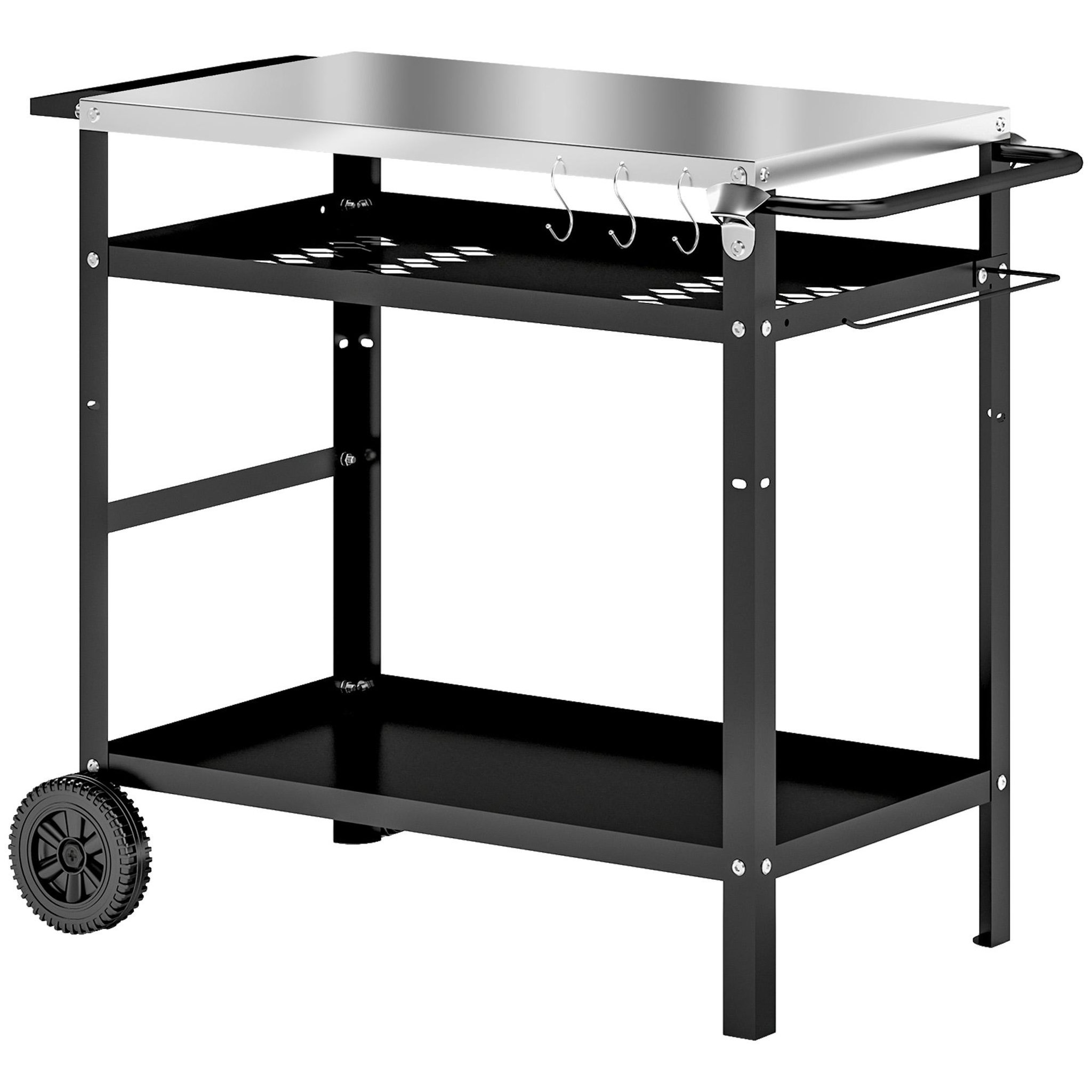 Voir la diapositive 1 : OUTSUNNY Desserte extérieure - desserte de jardin - 2 étagères, tablette condiments plateau acier inox. housse