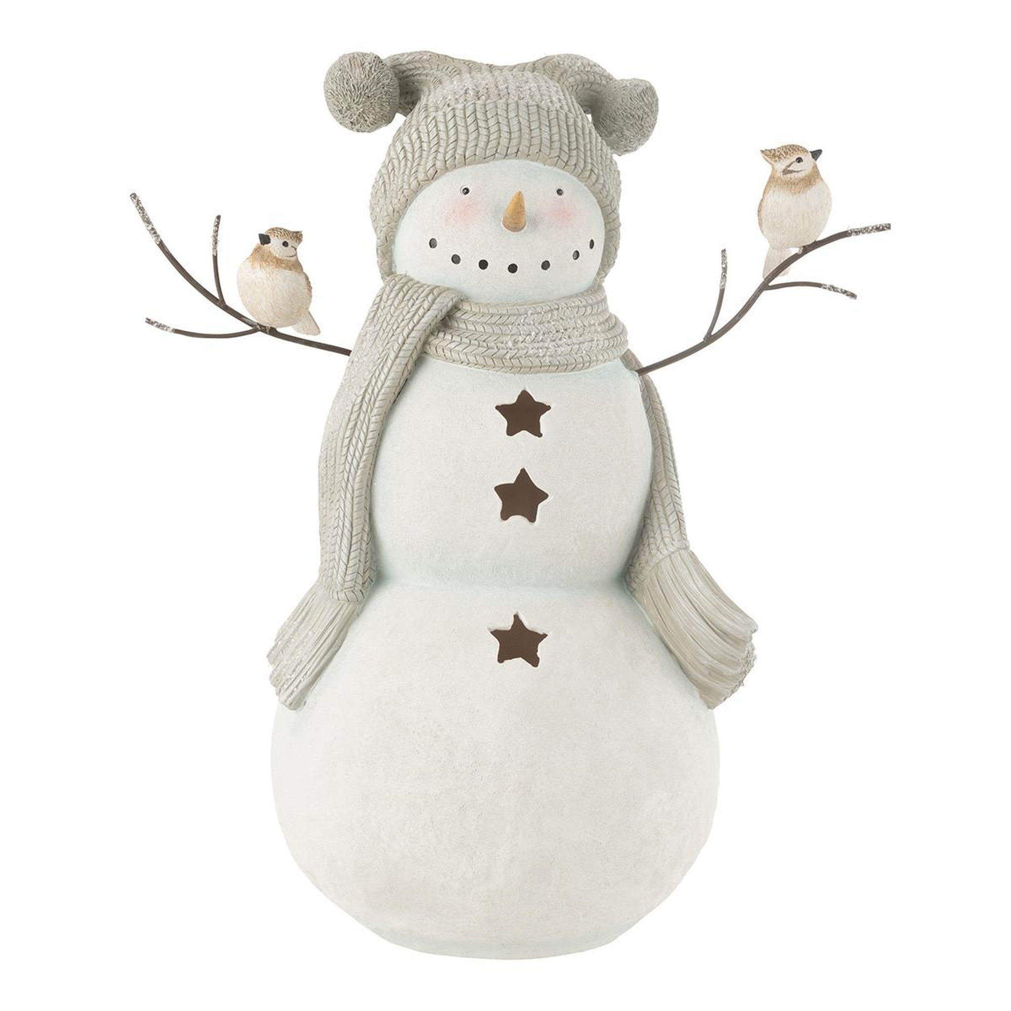 J-LINE Bonhomme de neige déco  oiseaux  50cm blanc