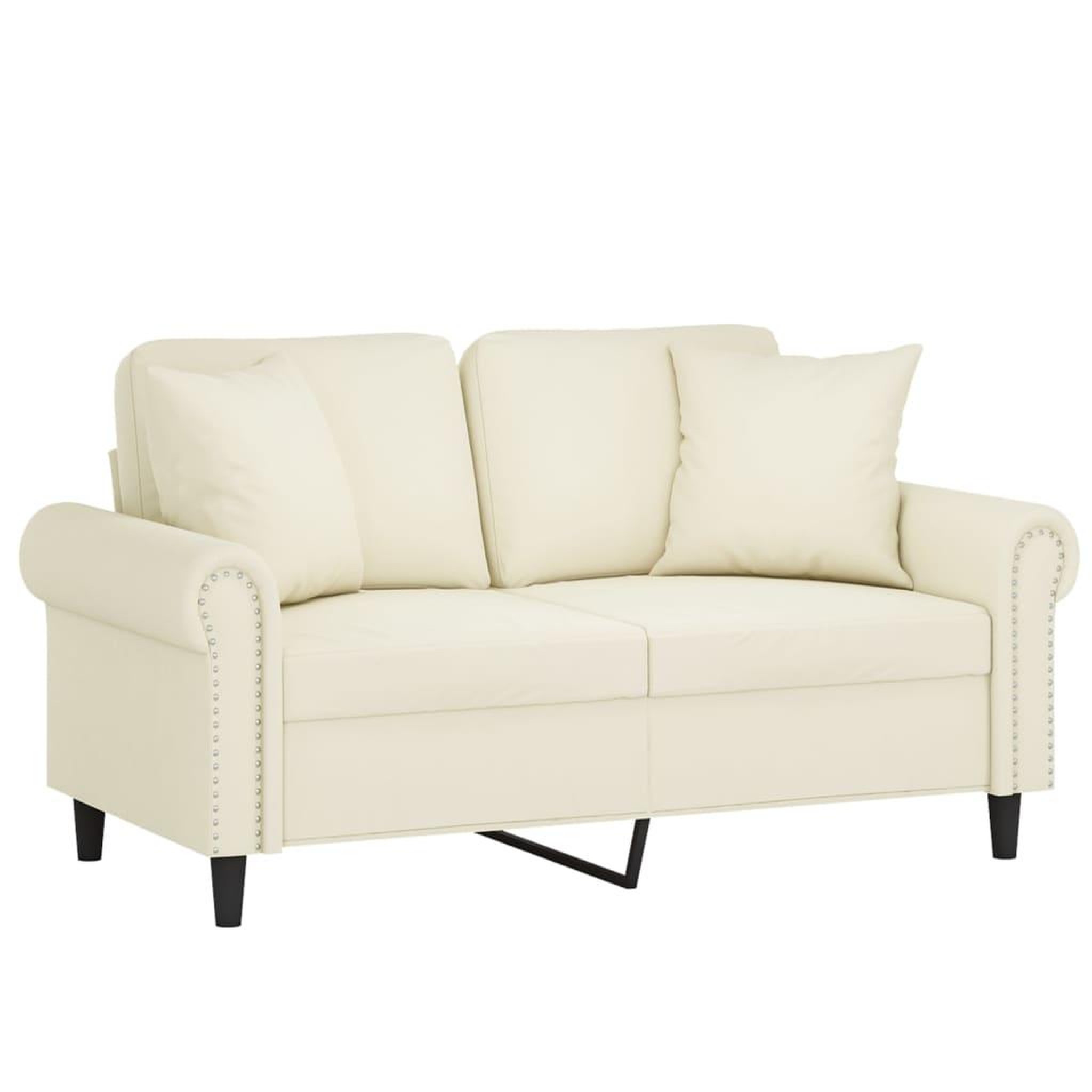 Voir la diapositive 3 : VIDAXL Canape 2 places avec oreillers decoratifs creme 120 cm velours