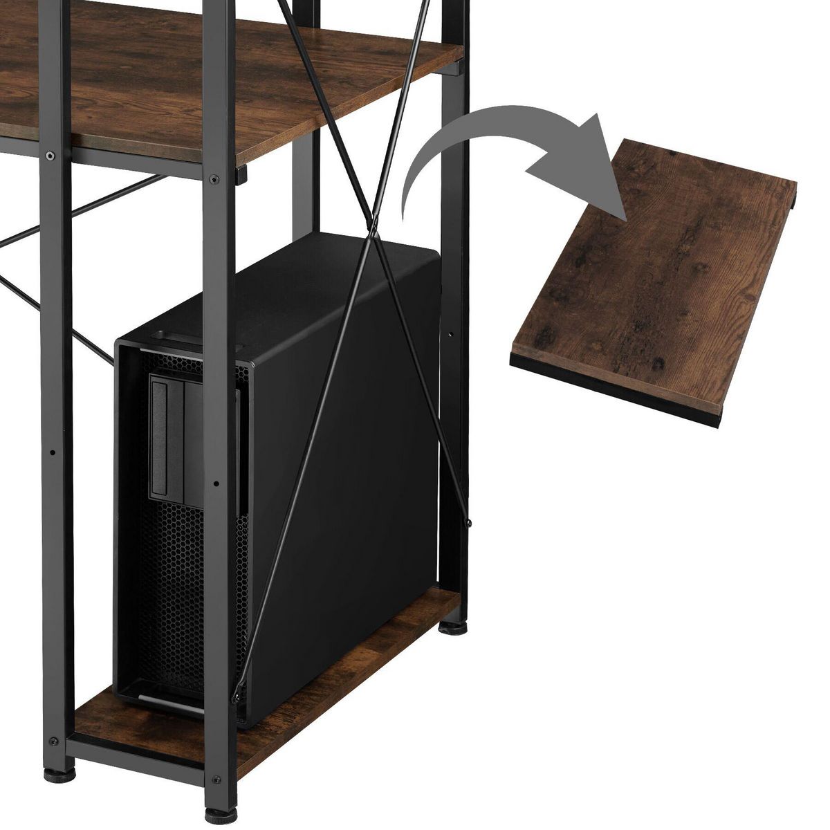 tectake Bureau Style industriel Étagère intégrée avec 3 compartiments de stockage