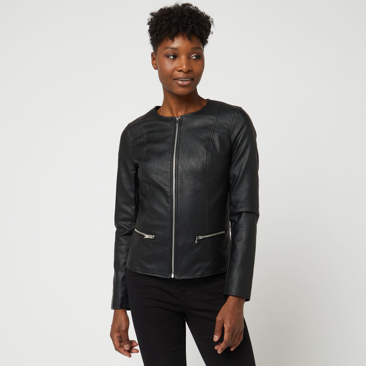 INEXTENSO Veste en cuir synthétique noire unie femme