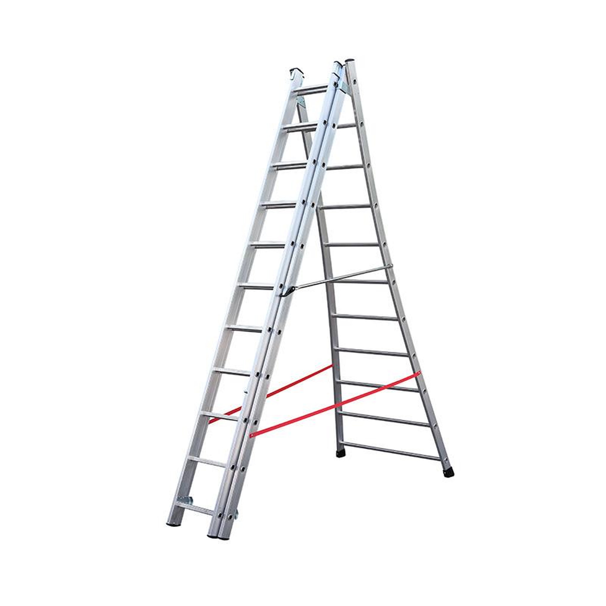 Voir la diapositive 3 : HAILO Echelle transformable base évasée 3 plans 3x11 échelons 6,5m/7,3m en alu Hailo Premium