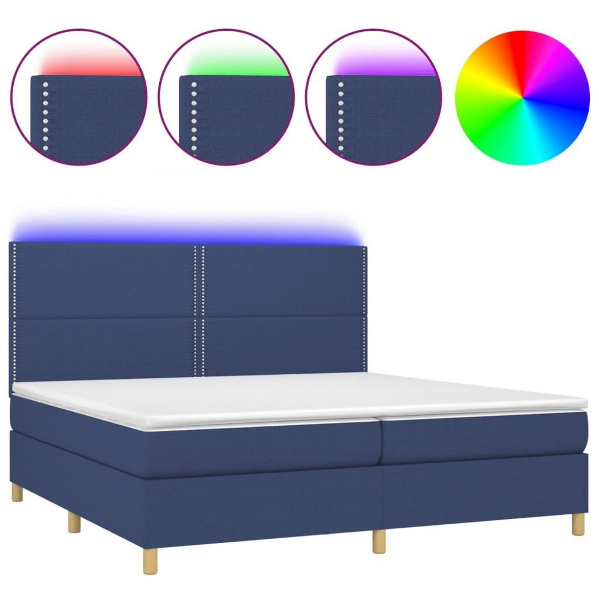 VIDAXL Sommier a lattes de lit et matelas et LED Bleu 200x200 cm Tissu