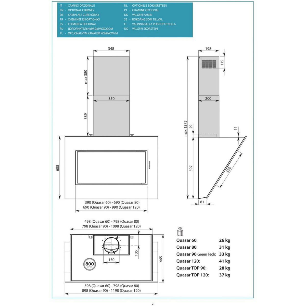 Falmec Hotte décorative murale QUASARV1221