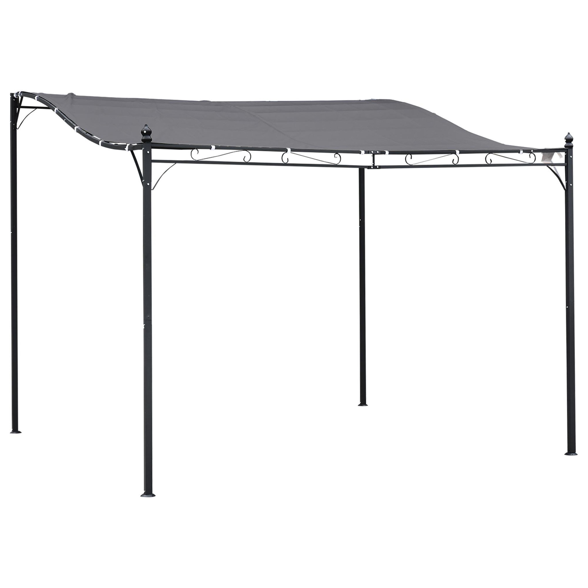 Voir la diapositive 1 : OUTSUNNY Pergola tonnelle de jardin auvent 2,97 x 2,97 m adossable métal noir polyester anti-UV gris