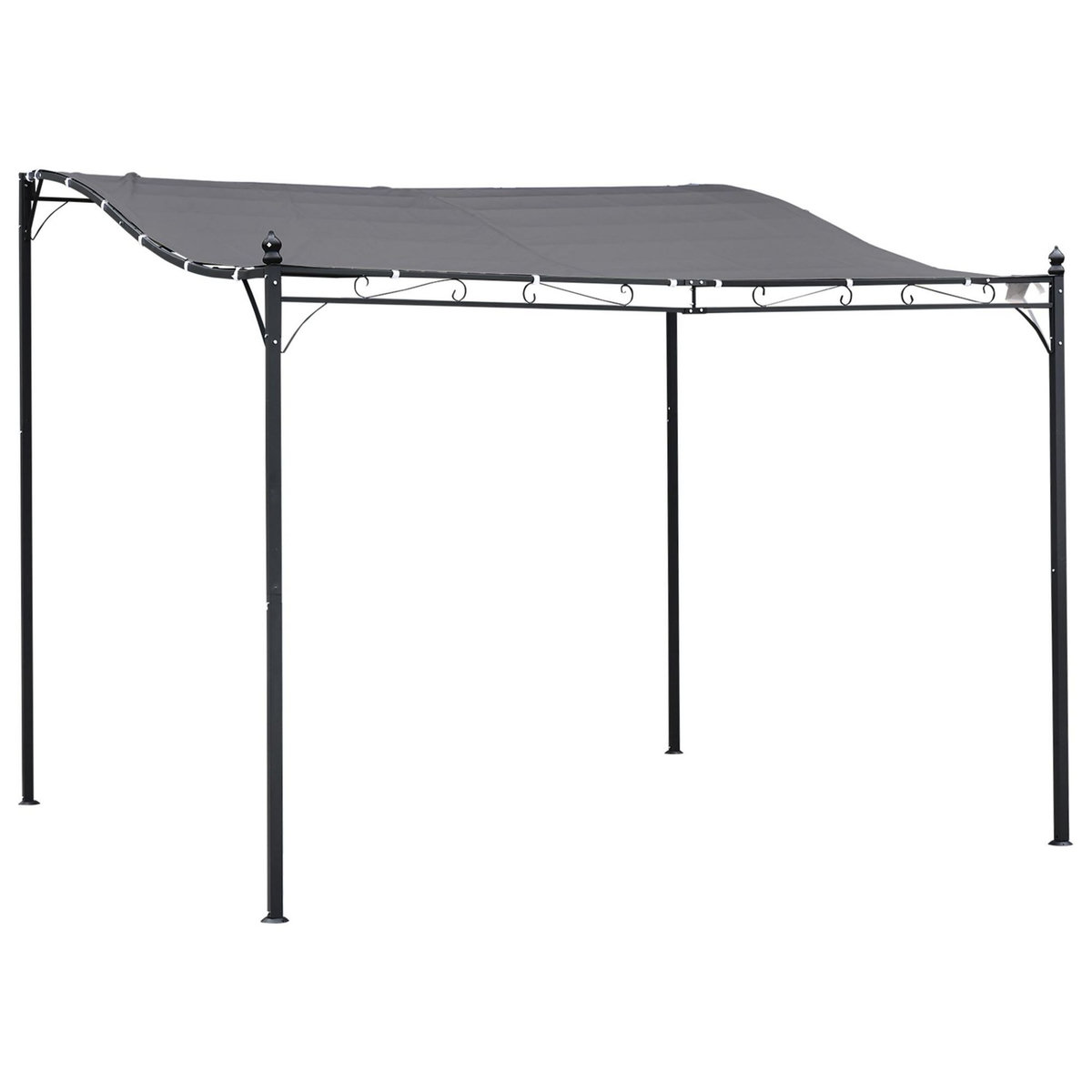 OUTSUNNY Pergola tonnelle de jardin auvent 2,97 x 2,97 m adossable métal noir polyester anti-UV gris