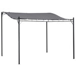 OUTSUNNY Pergola tonnelle de jardin auvent 2,97 x 2,97 m adossable métal noir polyester anti-UV gris