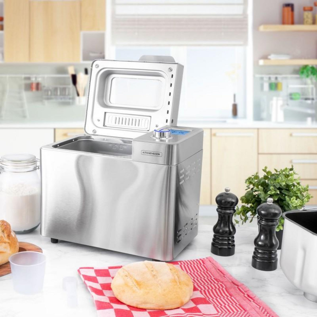 KITCHENCOOK Machine à Pain Inox 25 Programmes Avec Cuve Anti Adhésive Smarti Kitchencook