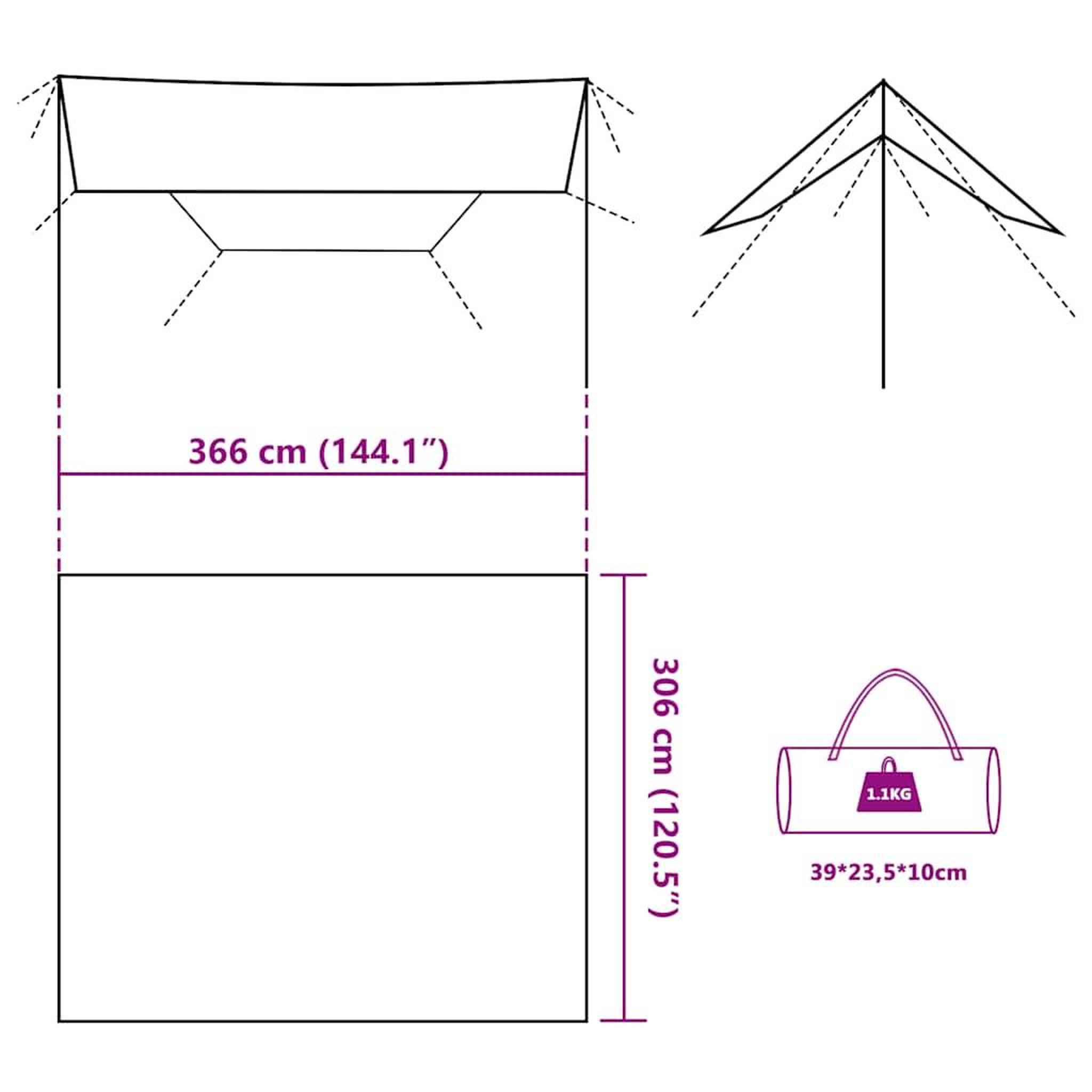 Voir la diapositive 6 : VIDAXL Bache de camping camouflage 366x306 cm impermeable