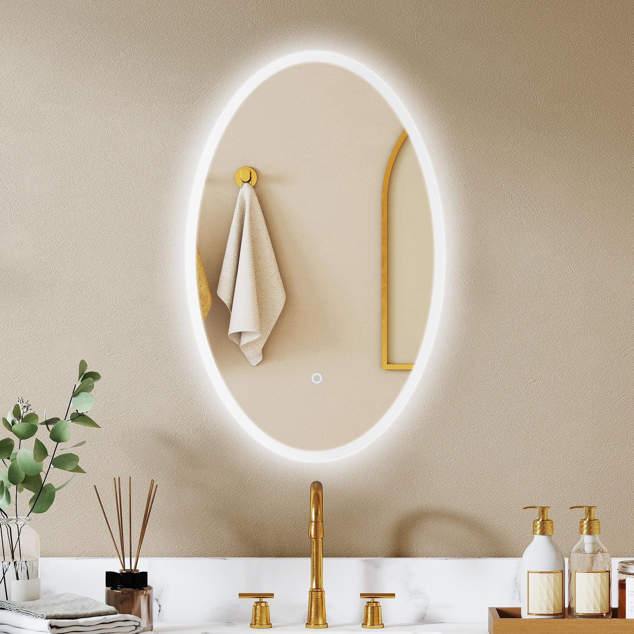 Voir la diapositive 2 : HOMCOM Miroir salle de bain led design ovale 50 x 80 cm anti-buée dimmable tactile réglable verre trempé
