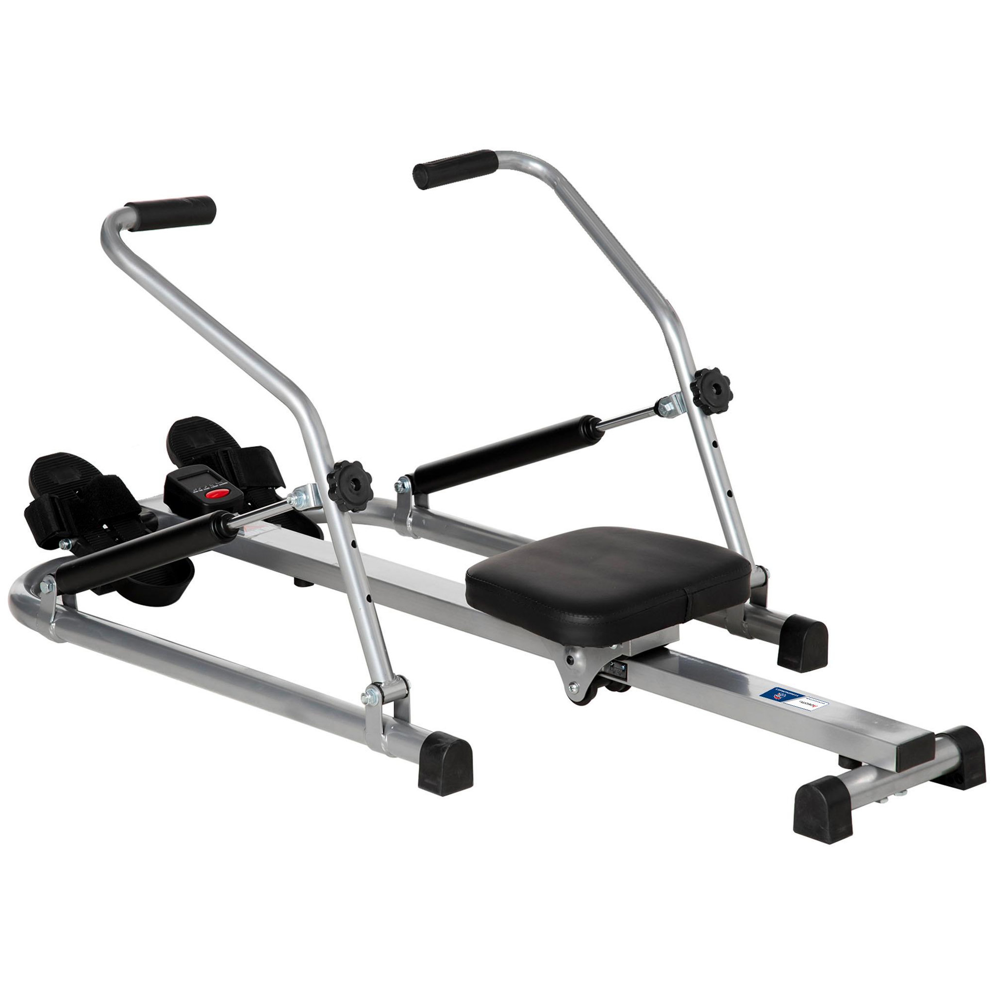 HOMCOM Rameur d'appartement pliable - collaboration aosom.fr x ffhandball - résistance 3 niv. Écran lcd multifonction - acier abs noir gris