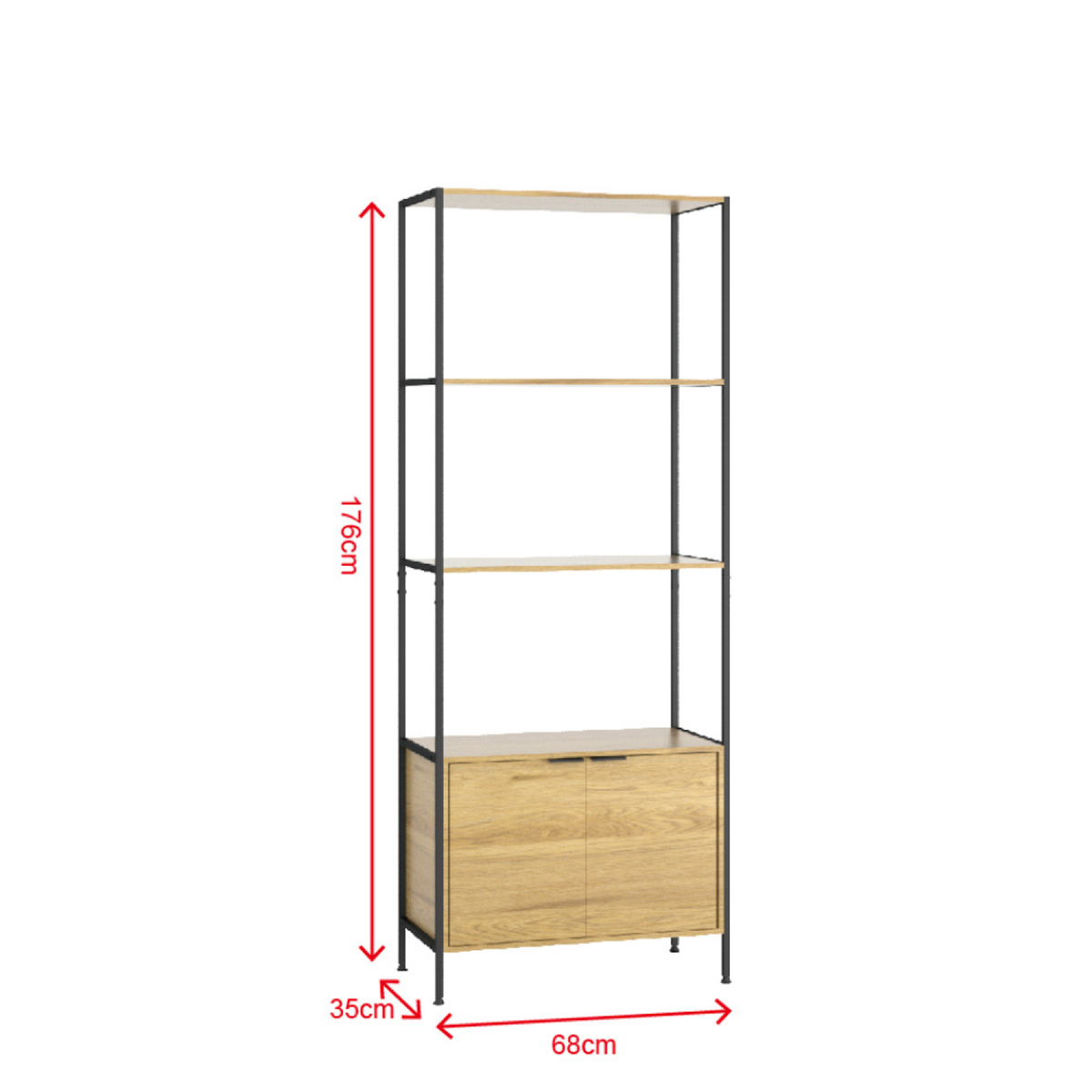 CONCEPT USINE Etagère 4 rangements et placard 176 cm chêne et noir TYDIE