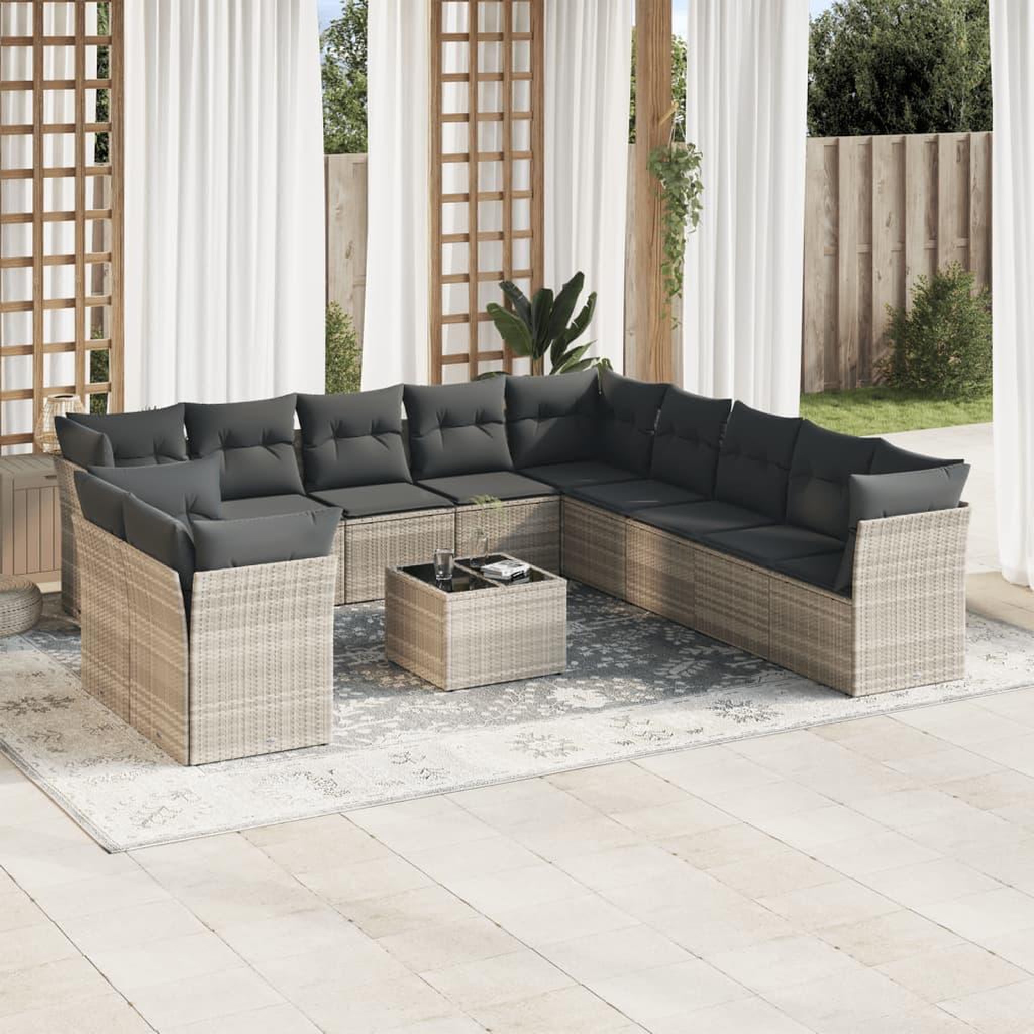 VIDAXL Salon de jardin avec coussins 12 pcs gris clair resine tressee