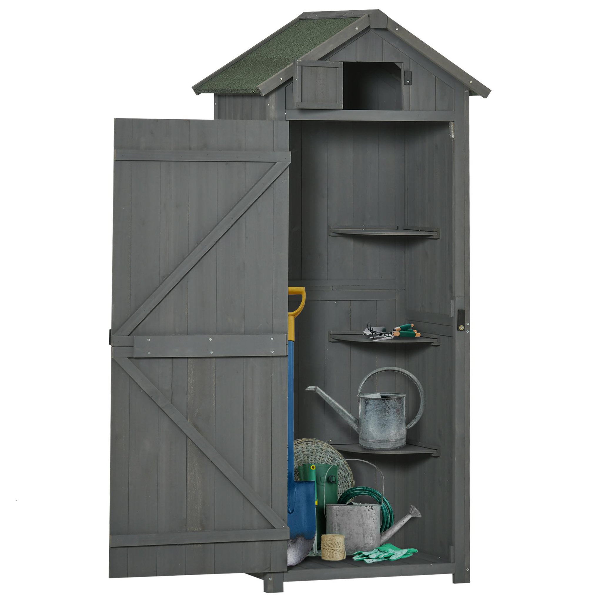 OUTSUNNY Armoire abri de jardin remise pour outils 3 étagères 2 portes loquets toit pente bitumé 77L x 54l x 179H cm sapin traité gris